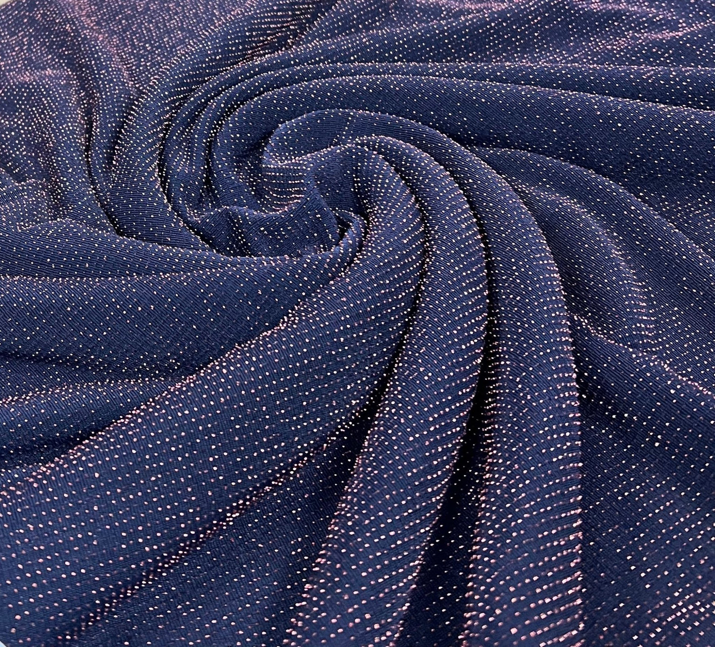 Bronze Thread Detail Navy Lurex Sparkle Metallic Stretch Knit Fabric - T9 Fabrics