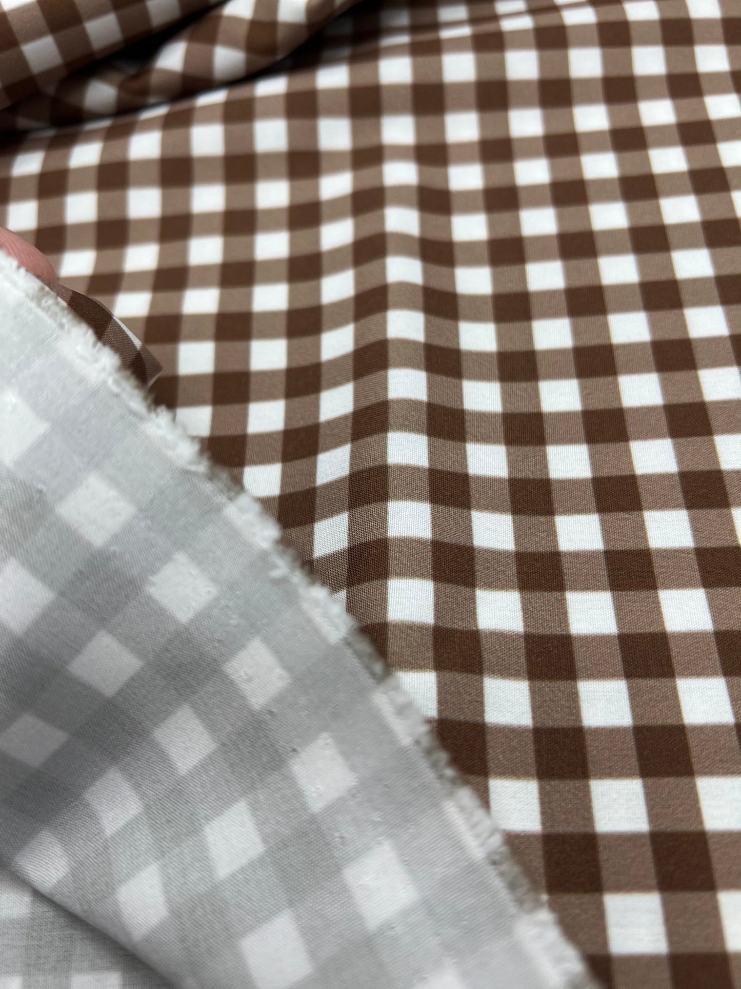 Brown Gingham Non Stretch Woven Fabric - T9 Fabrics
