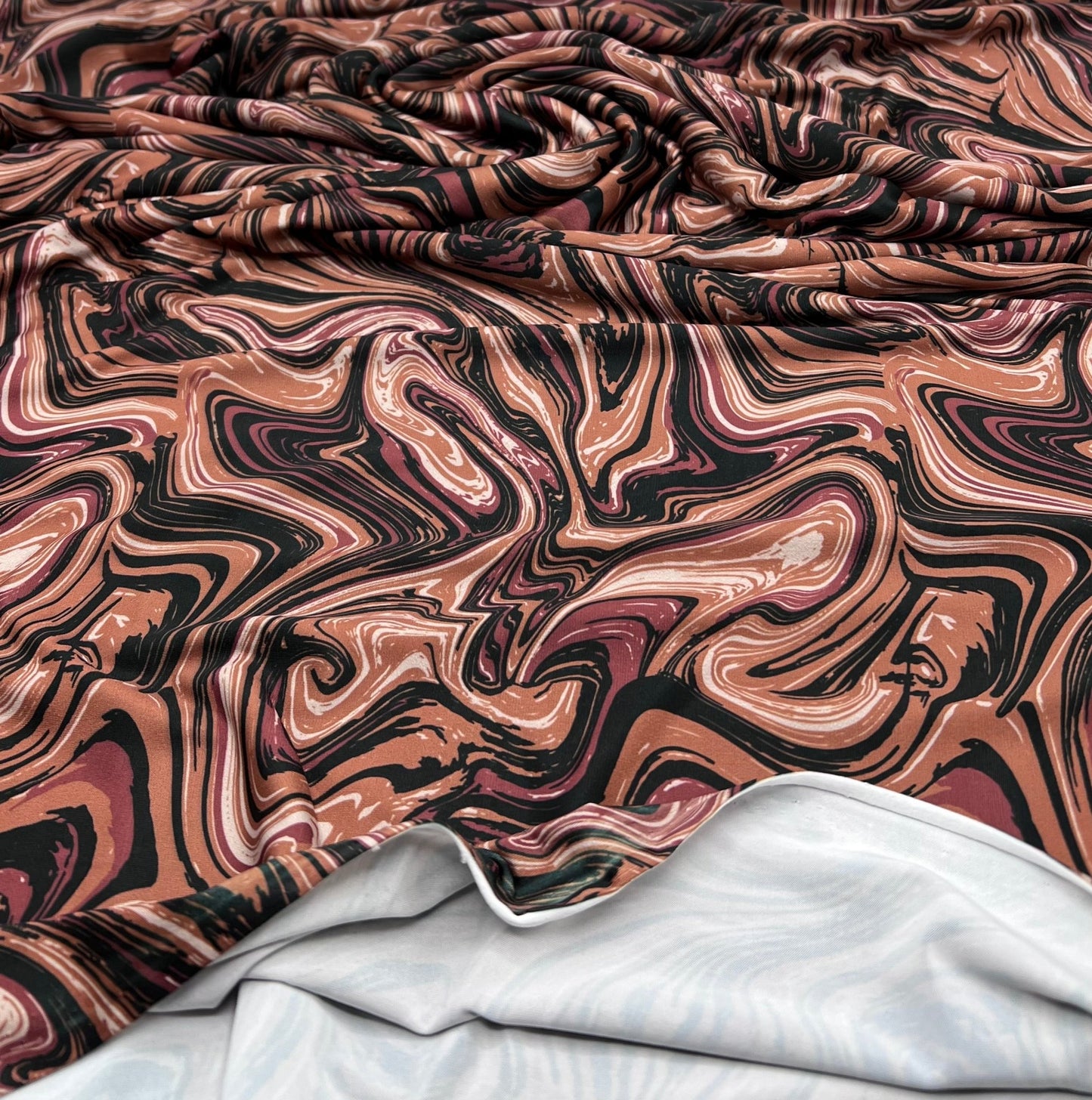 Brown Marble Effect Print Soft Touch 4 Way Stretch Fabric - T9 Fabrics
