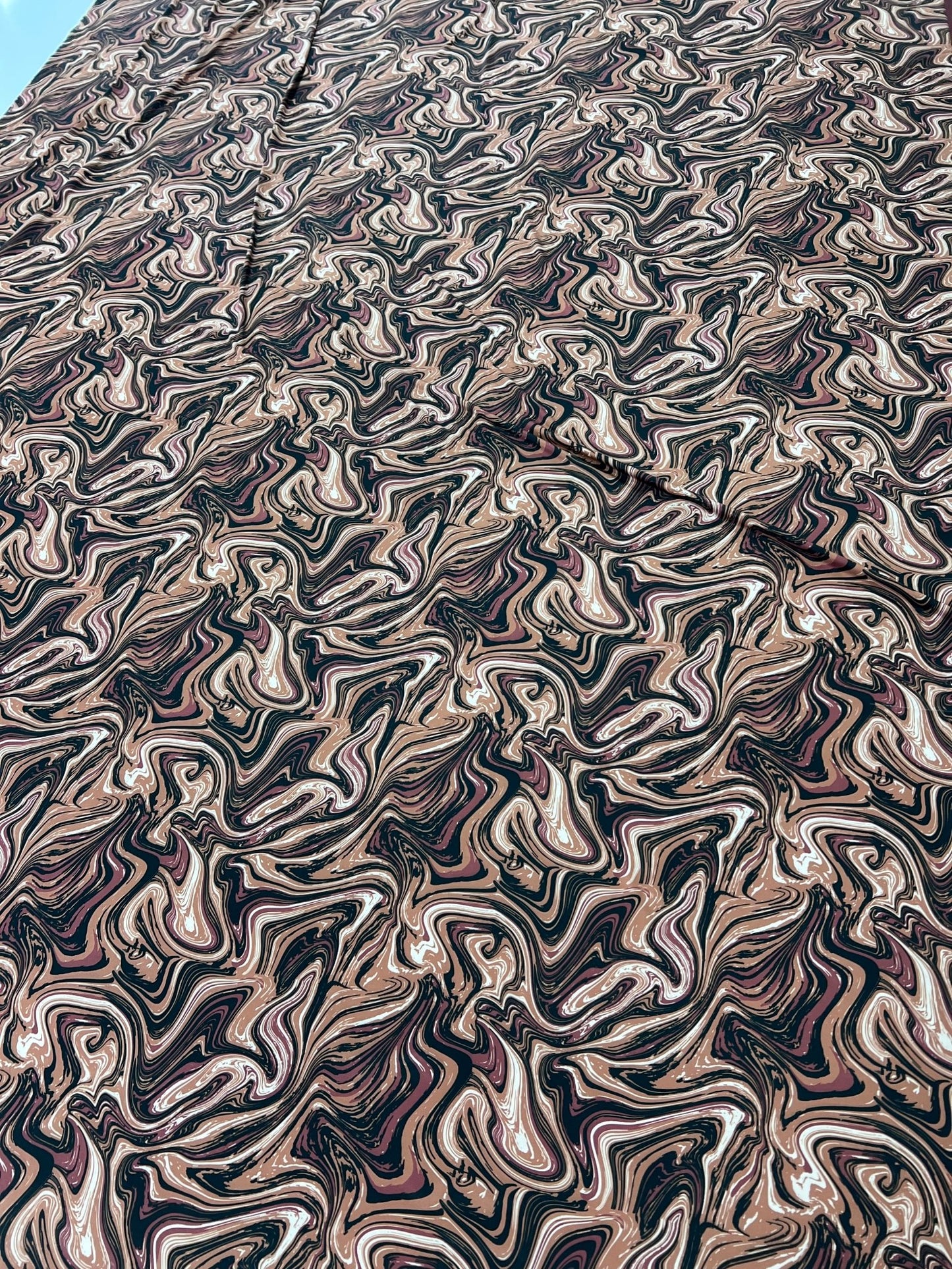 Brown Marble Effect Print Soft Touch 4 Way Stretch Fabric - T9 Fabrics