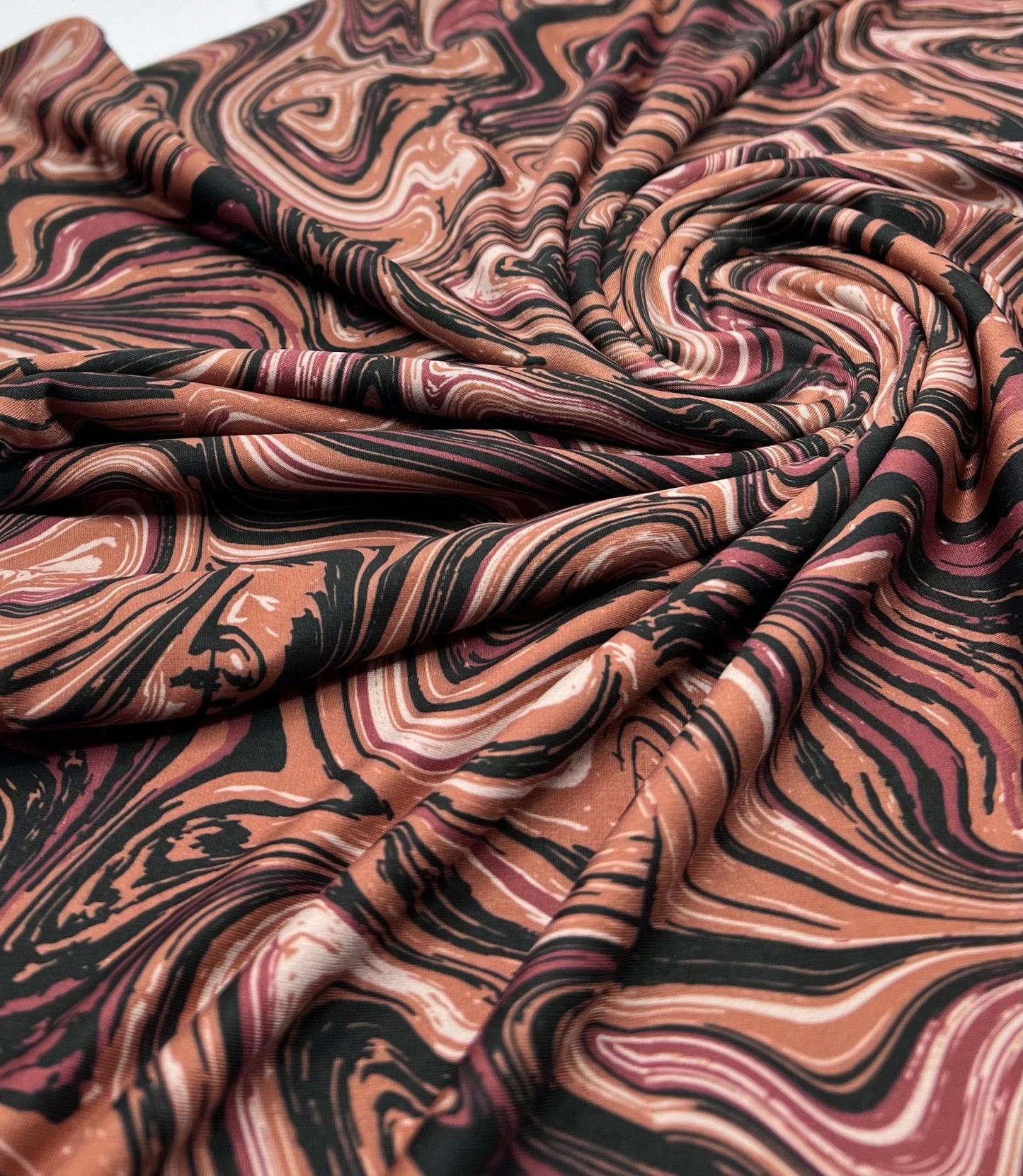 Brown Marble Effect Print Soft Touch 4 Way Stretch Fabric - T9 Fabrics