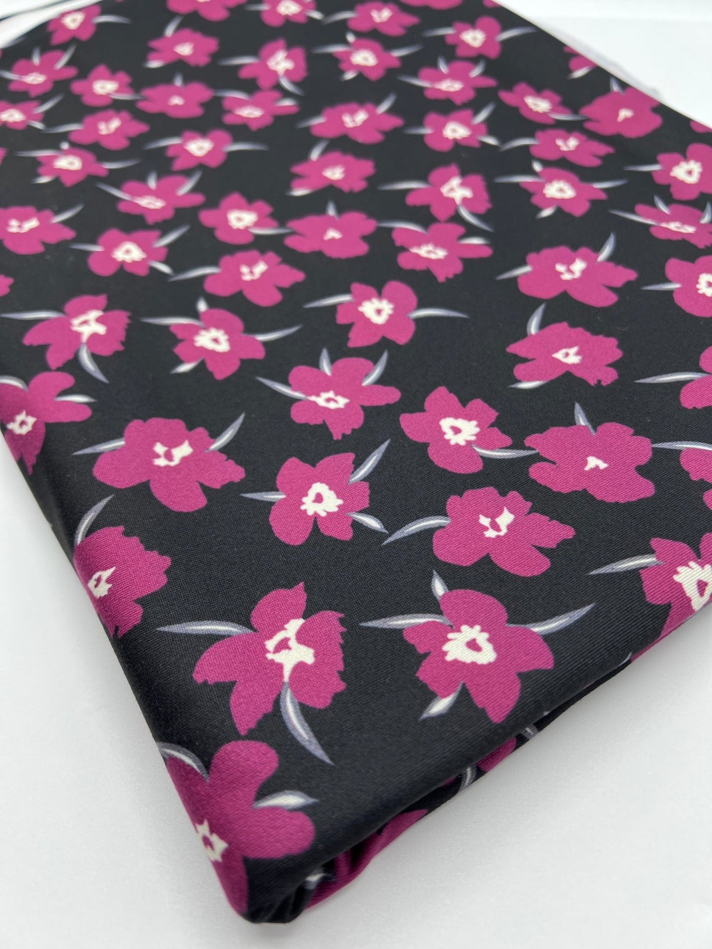 Burgundy Black Floral Print Super Soft Spun Poly Stretch Fabric - T9 Fabrics
