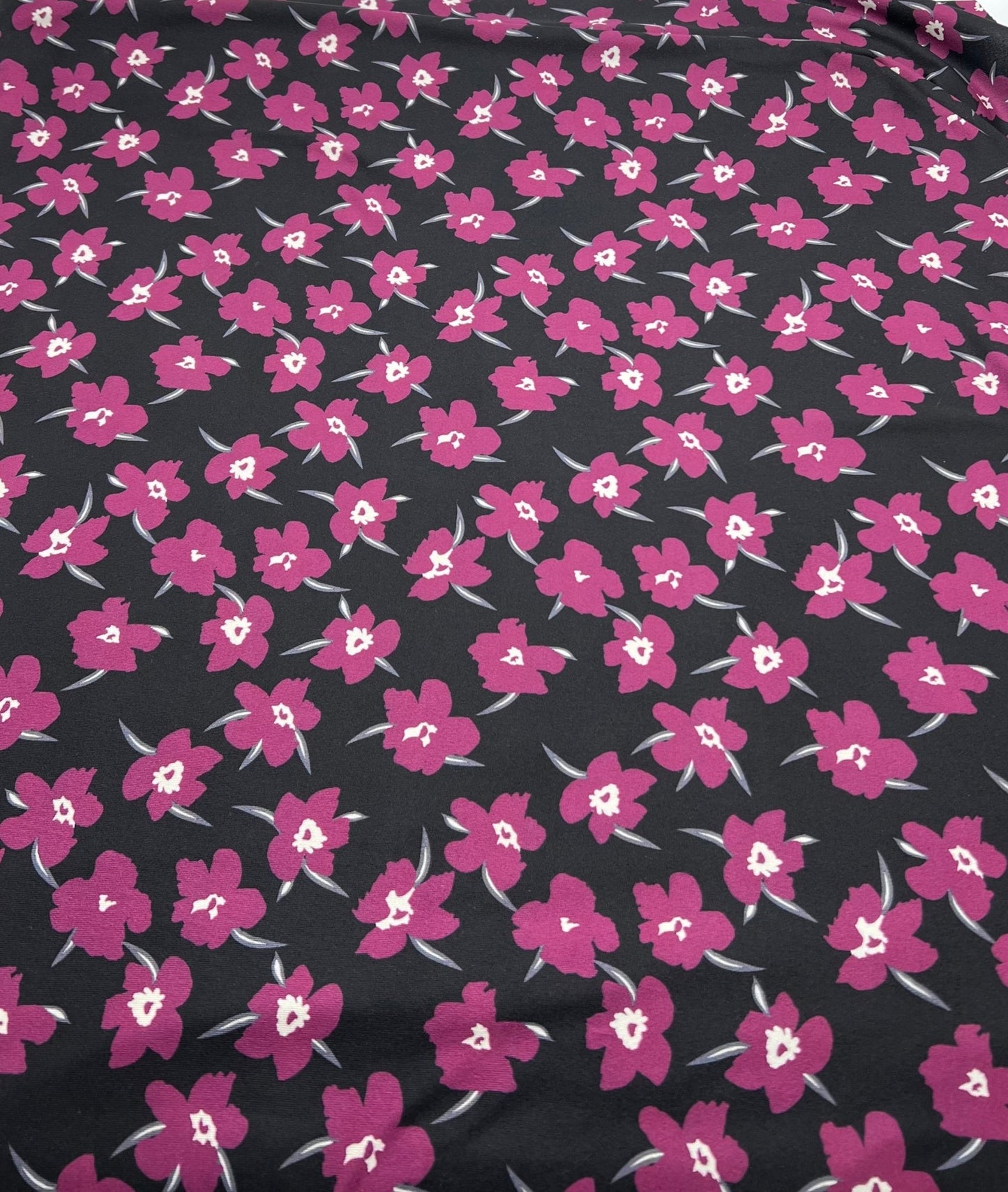 Burgundy Black Floral Print Super Soft Spun Poly Stretch Fabric - T9 Fabrics