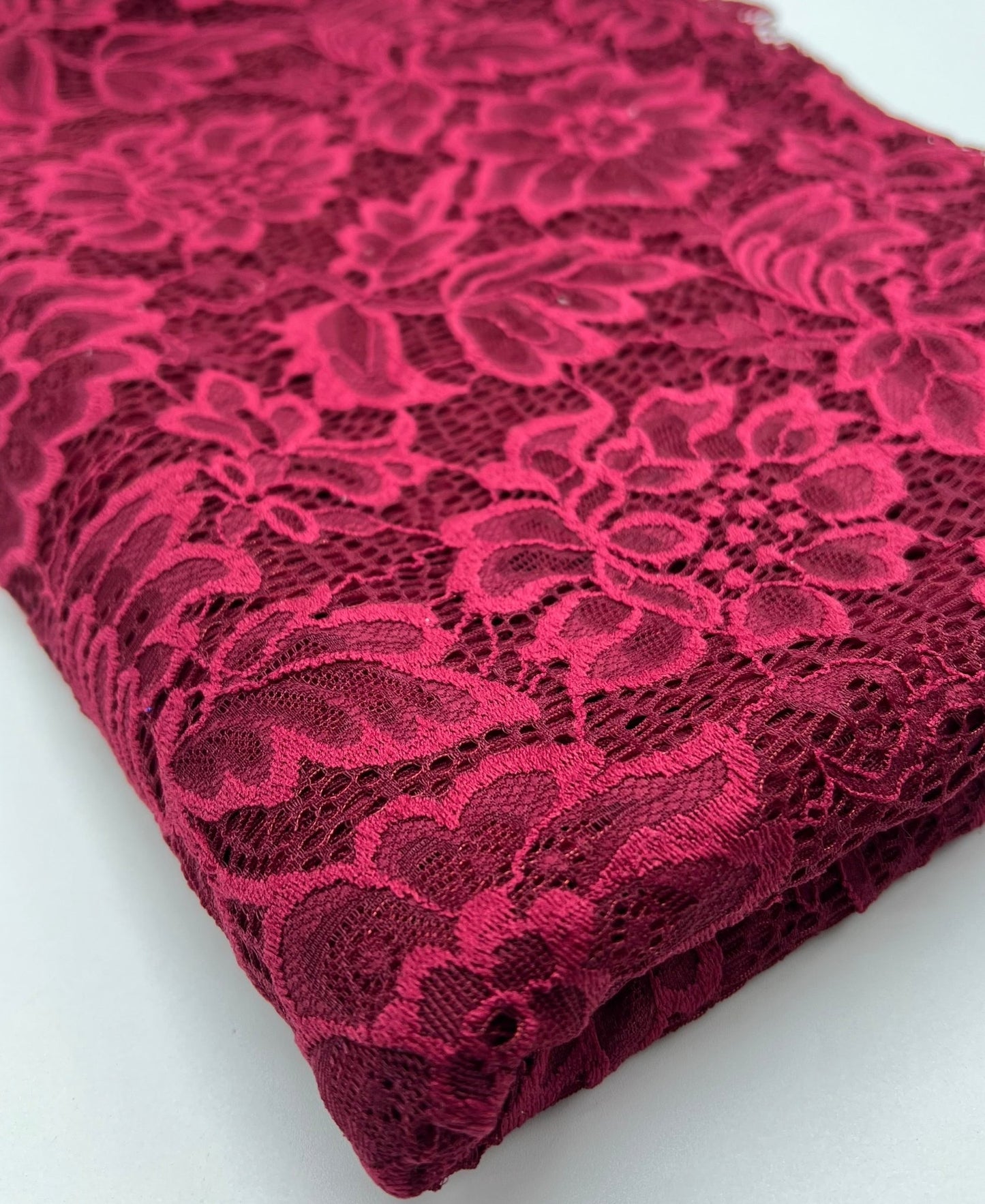 Burgundy Floral Lace Fabric Stretch - T9 Fabrics