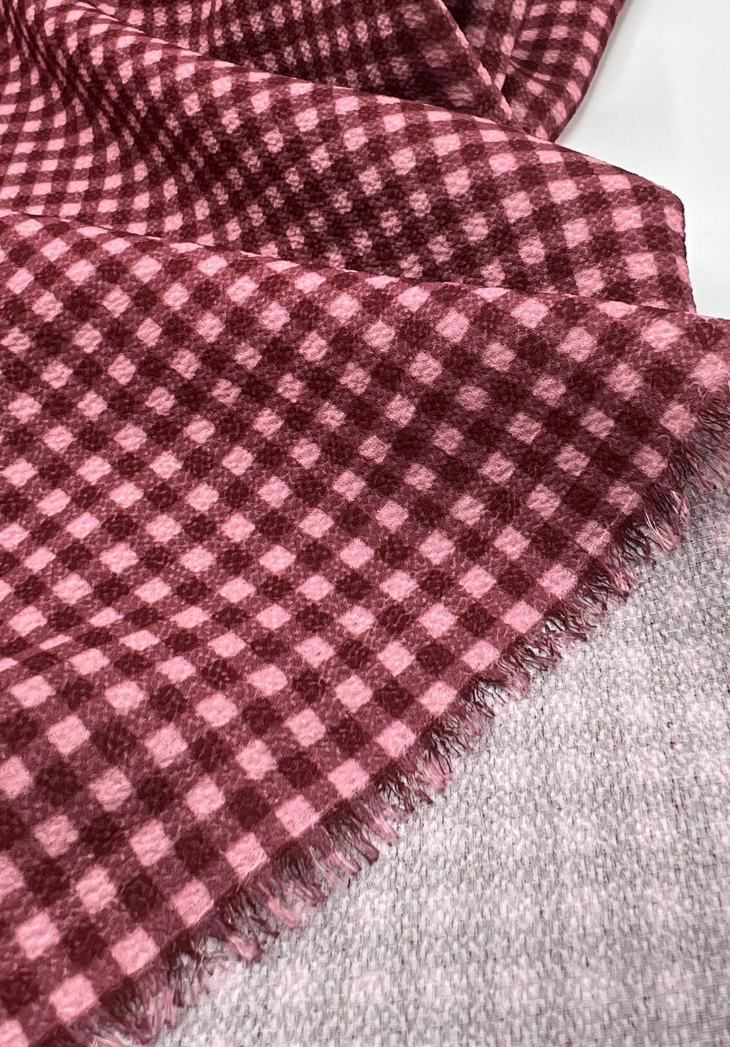 Burgundy Gingham Check Print Lightweight Bubble Crepe Fabric - T9 Fabrics