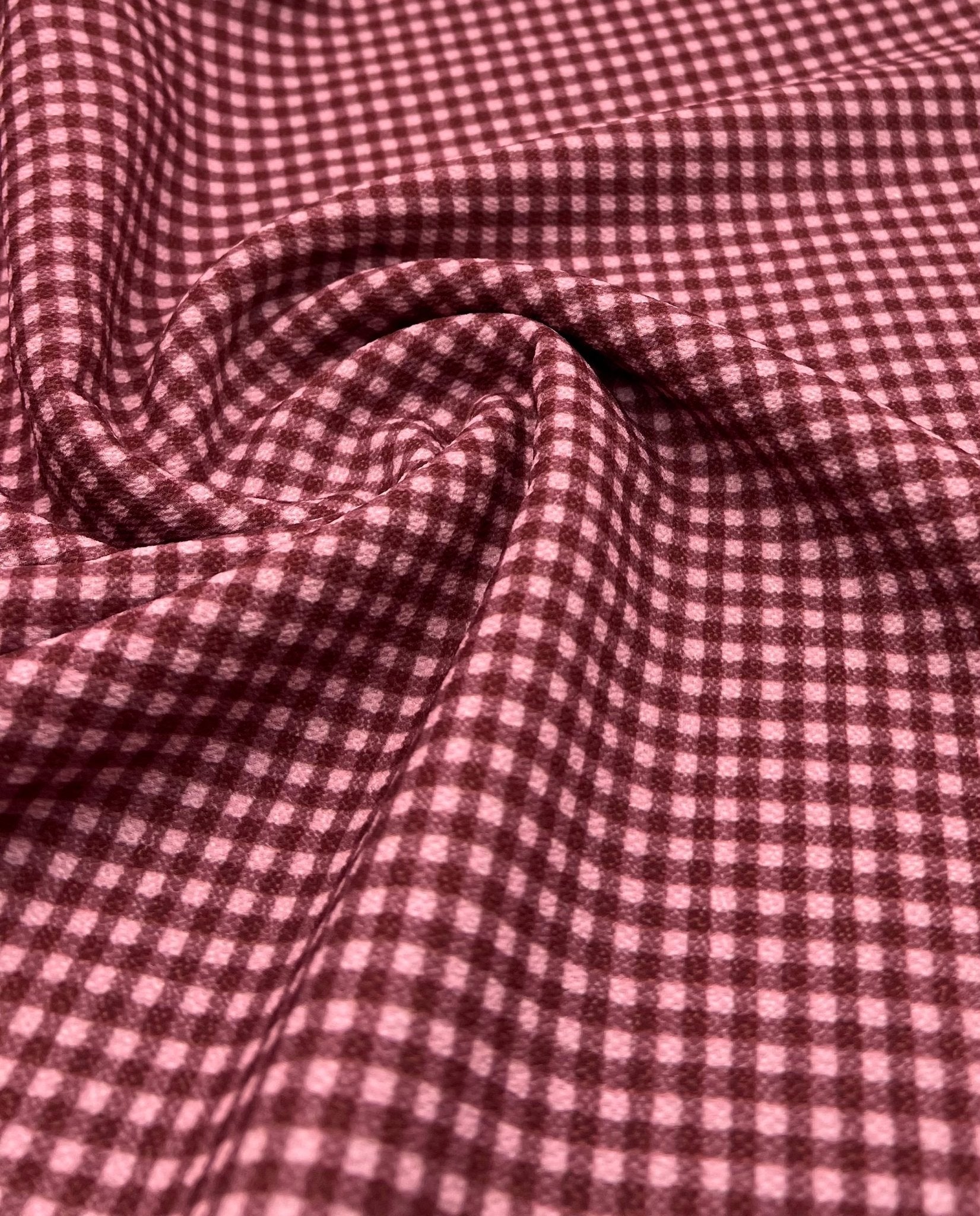Burgundy Gingham Check Print Lightweight Bubble Crepe Fabric - T9 Fabrics