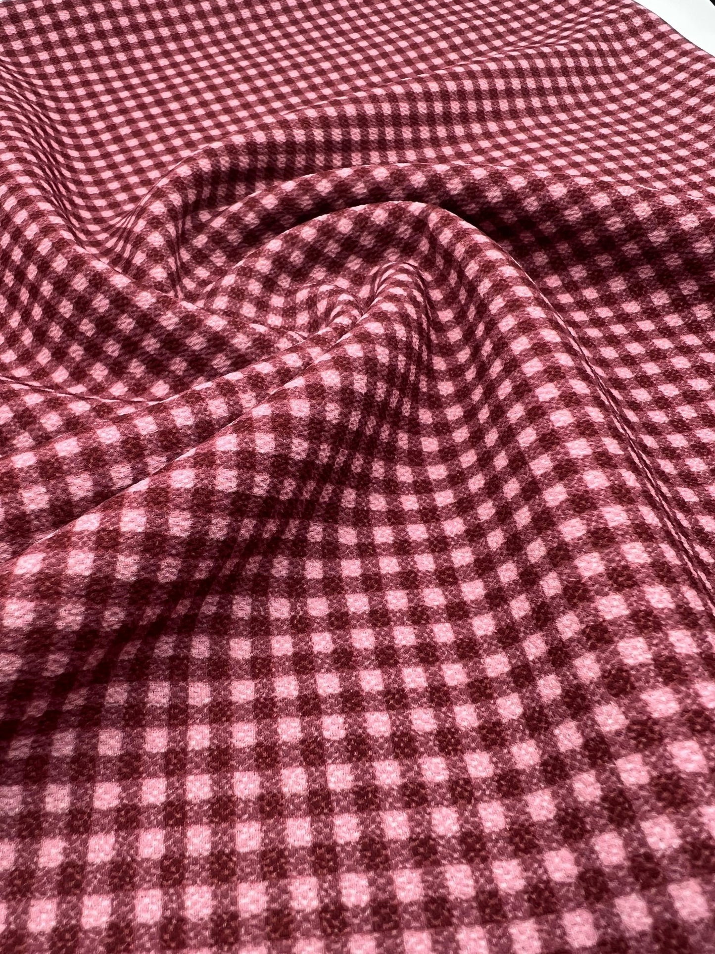 Burgundy Gingham Check Print Lightweight Bubble Crepe Fabric - T9 Fabrics