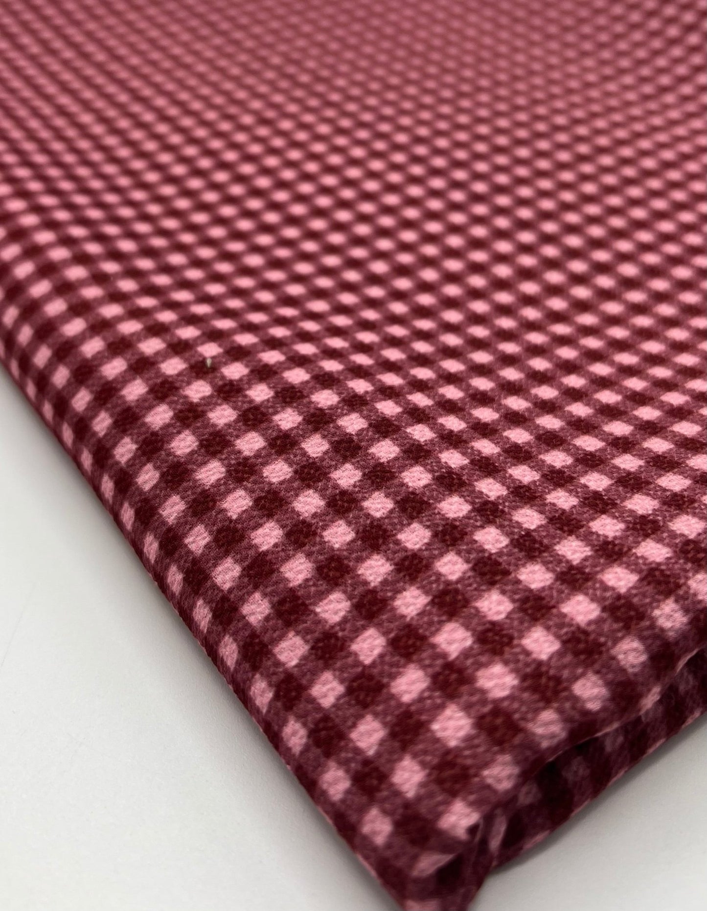 Burgundy Gingham Check Print Lightweight Bubble Crepe Fabric - T9 Fabrics