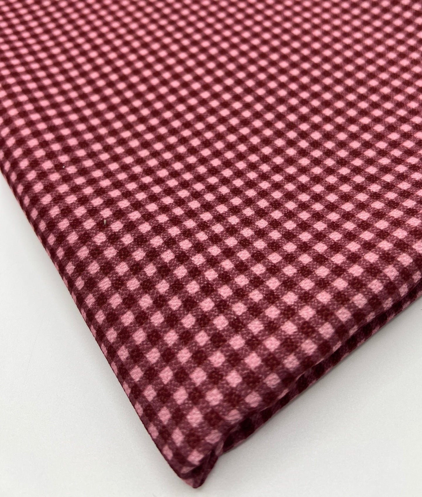Burgundy Gingham Check Print Lightweight Bubble Crepe Fabric - T9 Fabrics