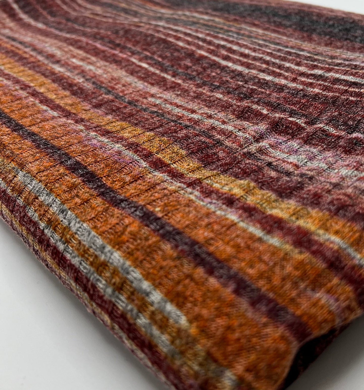 Burgundy Multi Stripe Print 8x4 Wide Rib Stretch Fabric - T9 Fabrics