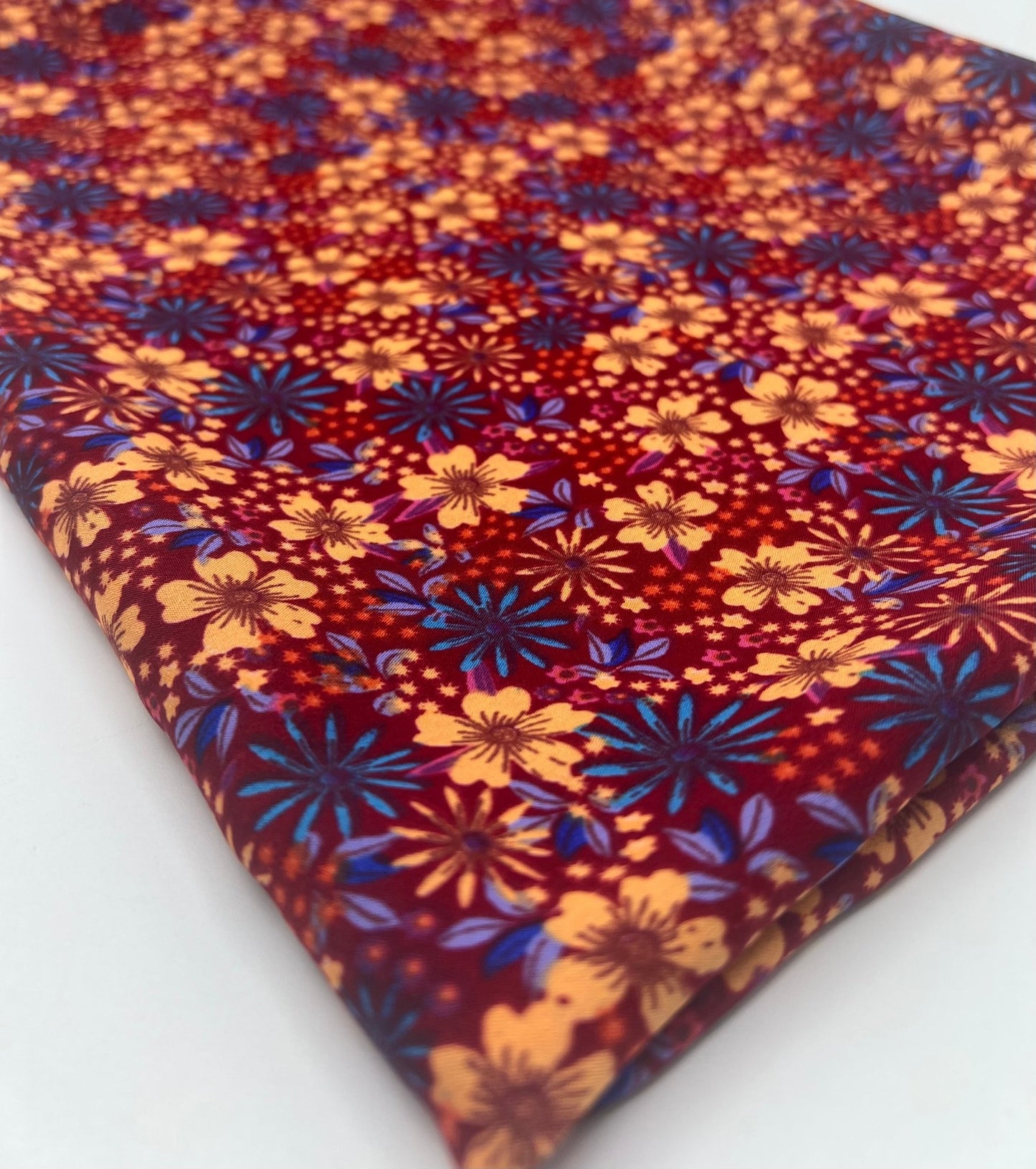 Burgundy Red Blue Floral Lightweight Non Stretch Woven Fabric - T9 Fabrics