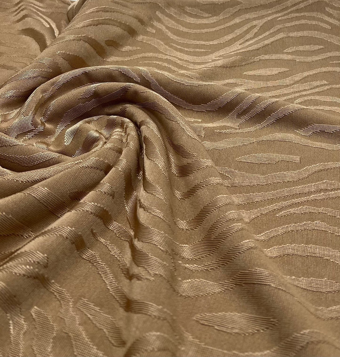 Camel Slinky Zebra Jacquard Stretch Fabric - T9 Fabrics