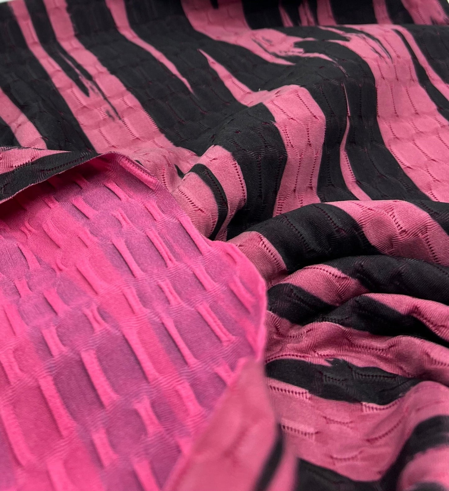 Cerise Black Print 2 Way Yoga Gym Sports Stretch Fabric - T9 Fabrics