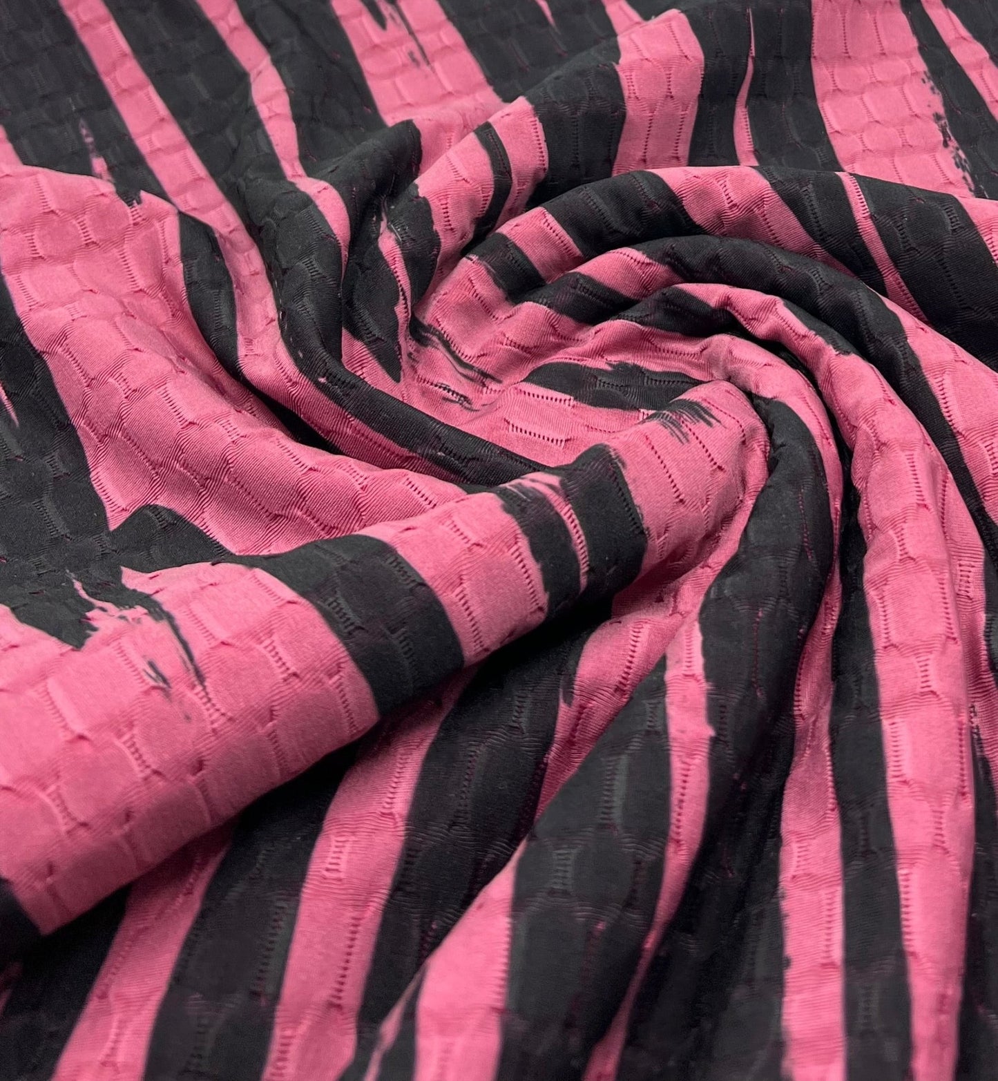 Cerise Black Print 2 Way Yoga Gym Sports Stretch Fabric - T9 Fabrics