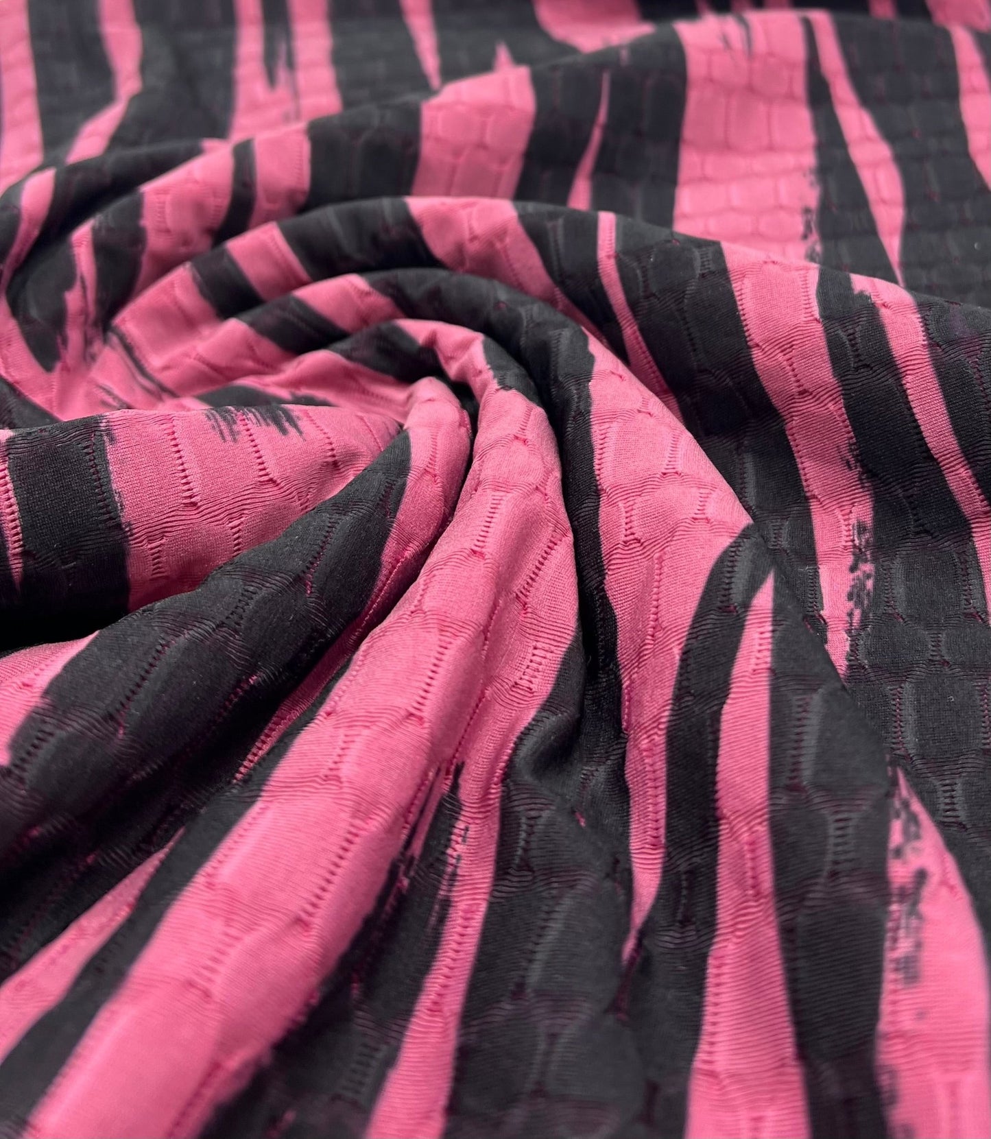 Cerise Black Print 2 Way Yoga Gym Sports Stretch Fabric - T9 Fabrics