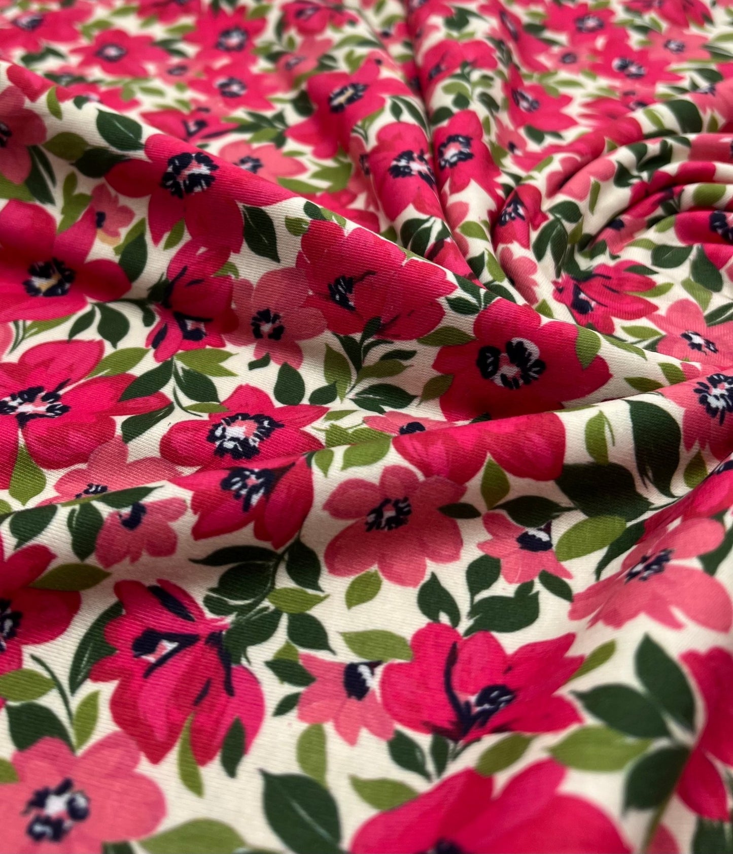 Cerise Floral Print Viscose Elastane 4 Way Stretch Fabric - T9 Fabrics
