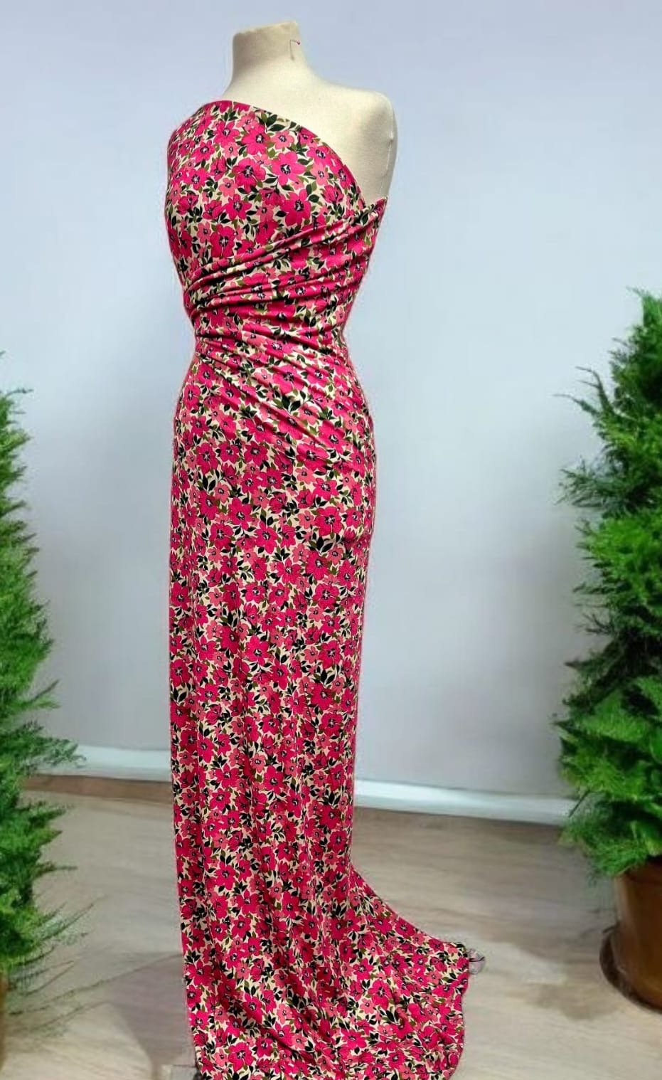 Cerise Floral Print Viscose Elastane 4 Way Stretch Fabric - T9 Fabrics