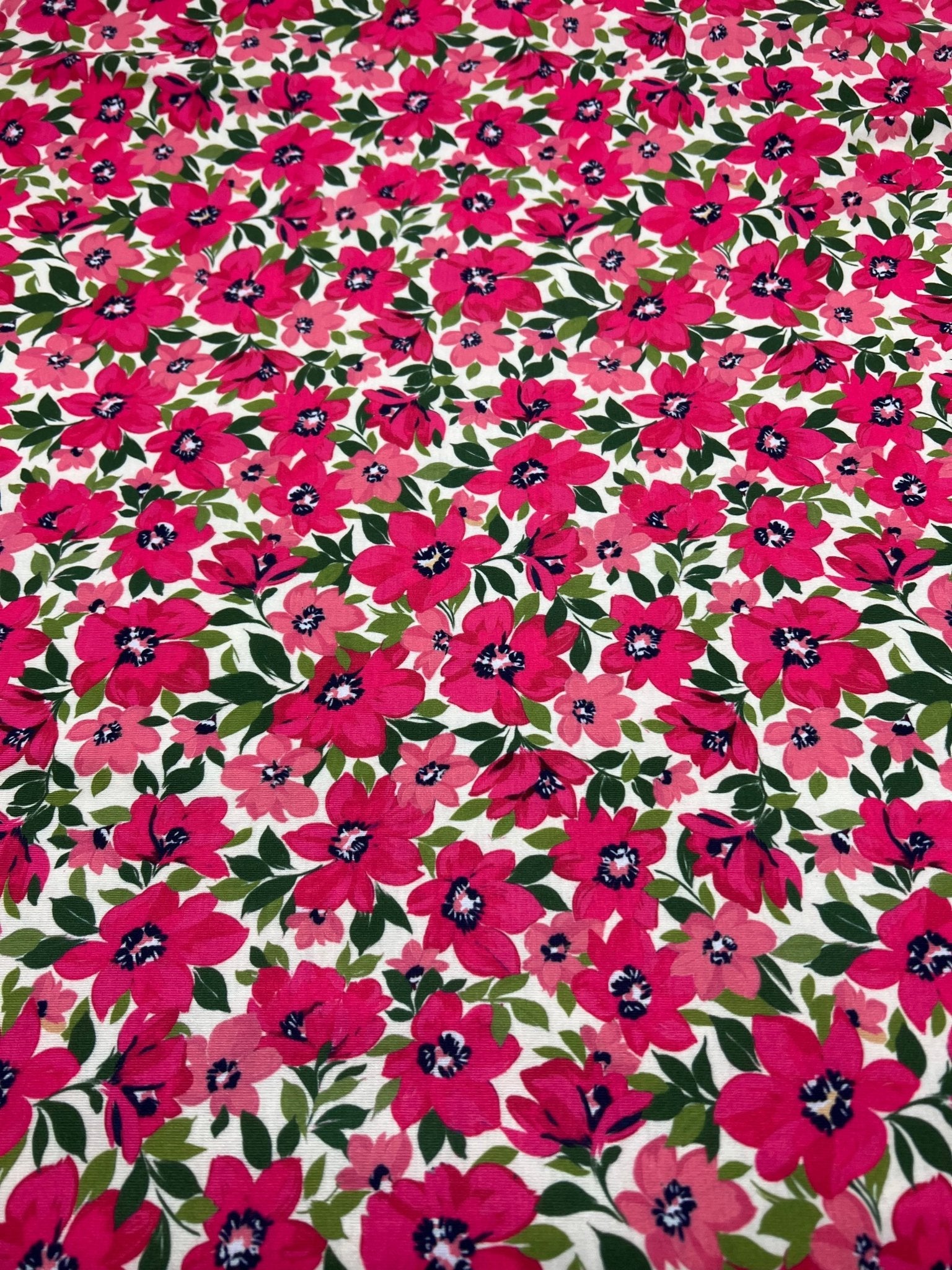 Cerise Floral Print Viscose Elastane 4 Way Stretch Fabric - T9 Fabrics