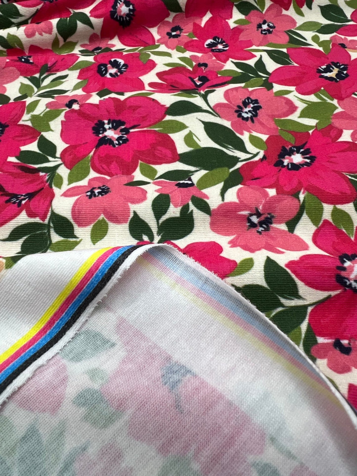Cerise Floral Print Viscose Elastane 4 Way Stretch Fabric - T9 Fabrics