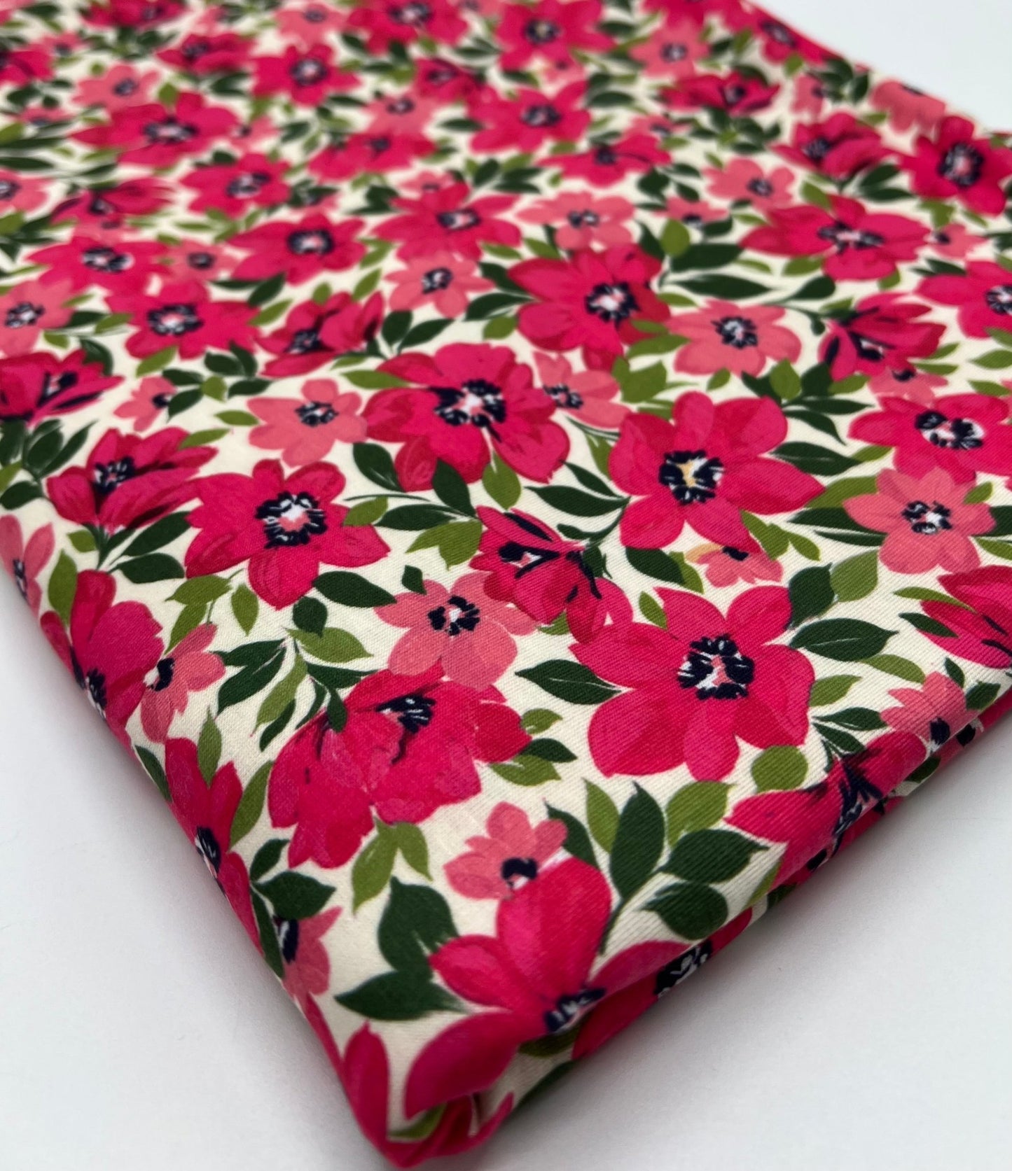 Cerise Floral Print Viscose Elastane 4 Way Stretch Fabric - T9 Fabrics
