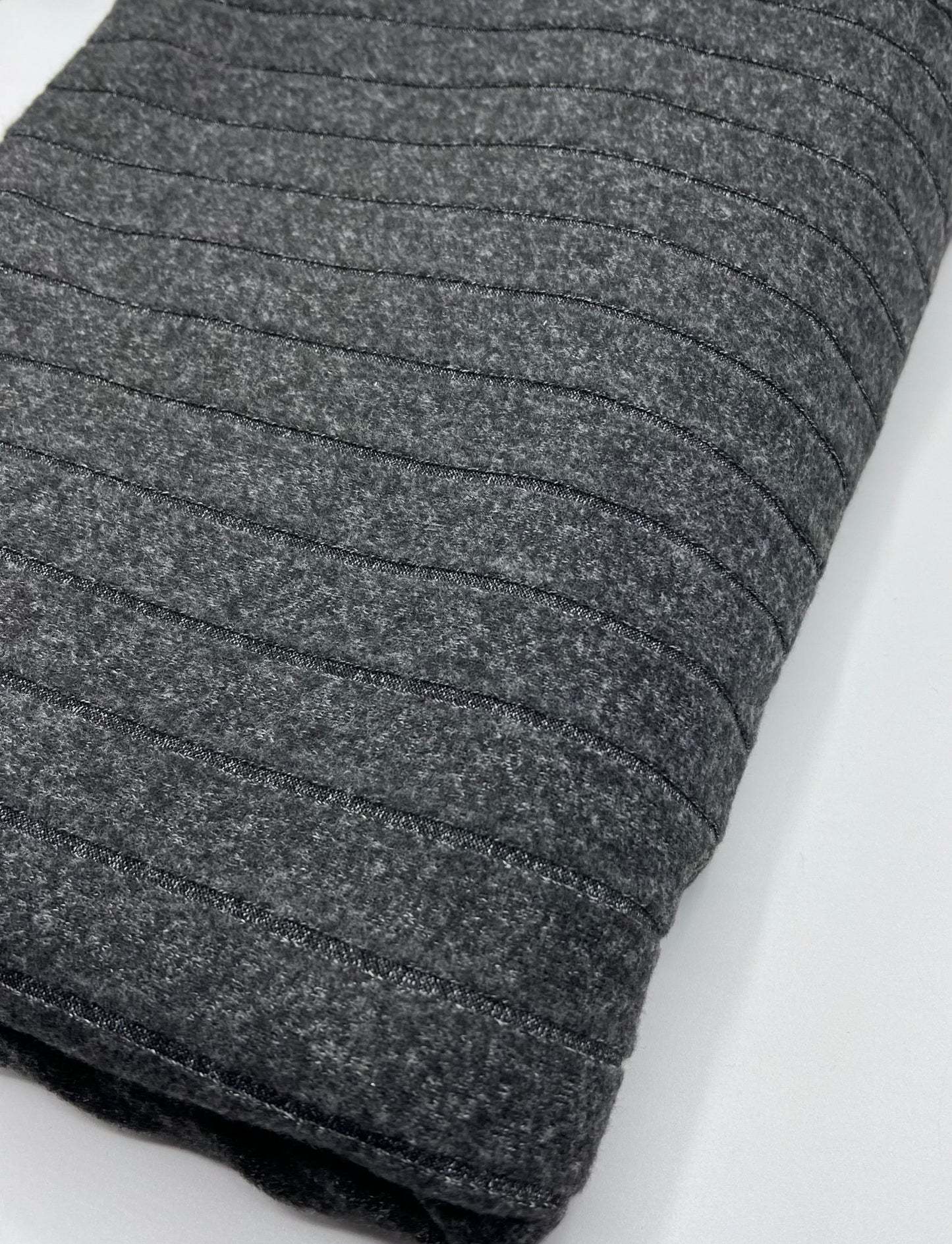 Charcoal Grey Thick Brushed Cosy Wide Rib Stretch Fabric - T9 Fabrics