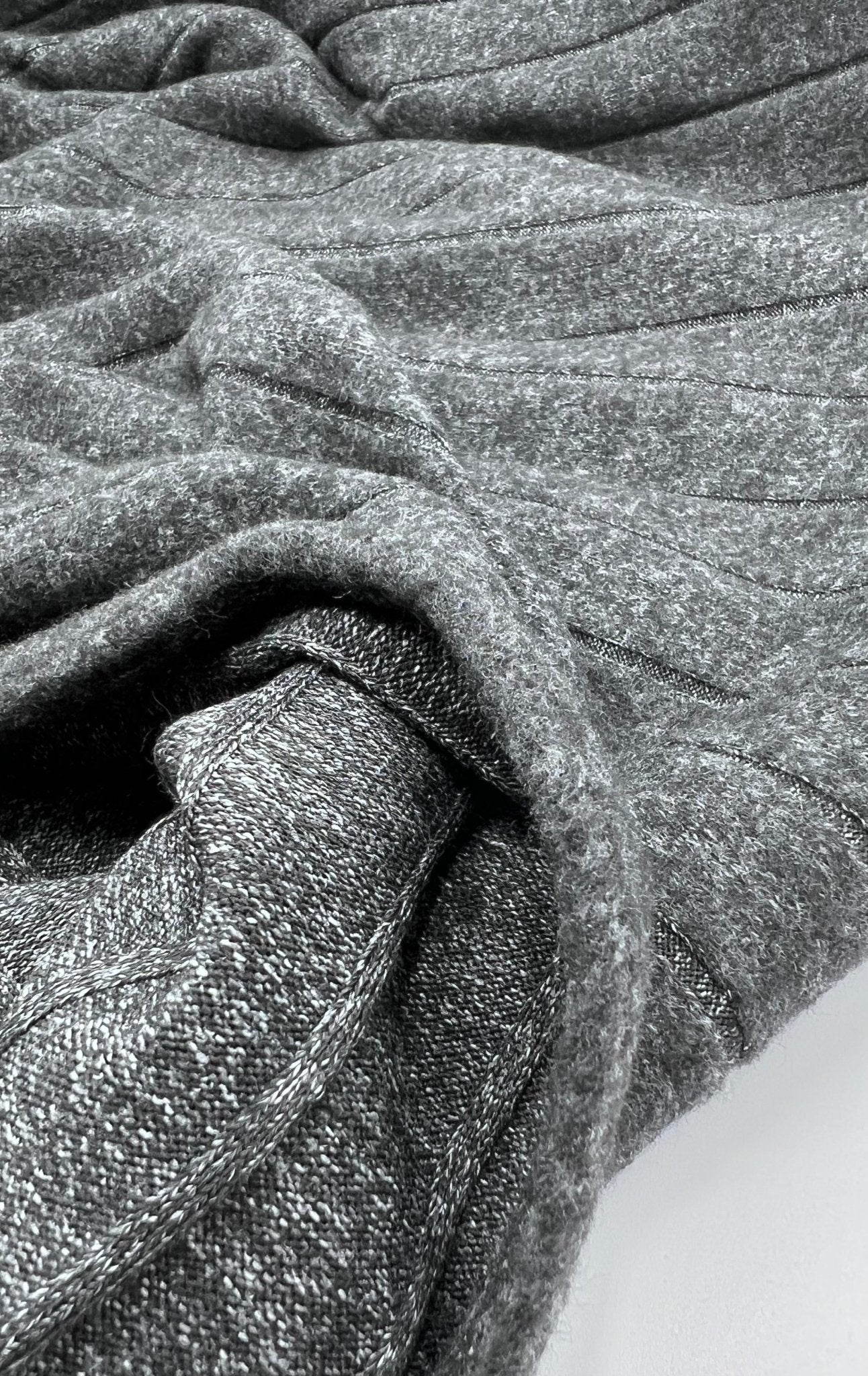 Charcoal Grey Thick Brushed Cosy Wide Rib Stretch Fabric - T9 Fabrics