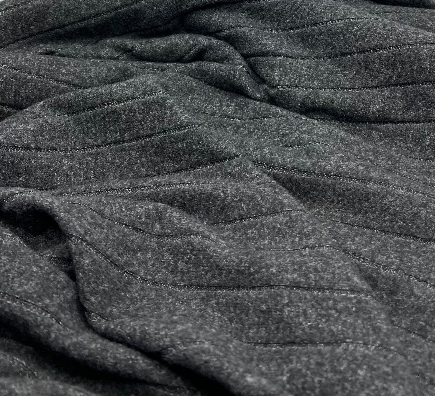 Charcoal Grey Thick Brushed Cosy Wide Rib Stretch Fabric - T9 Fabrics