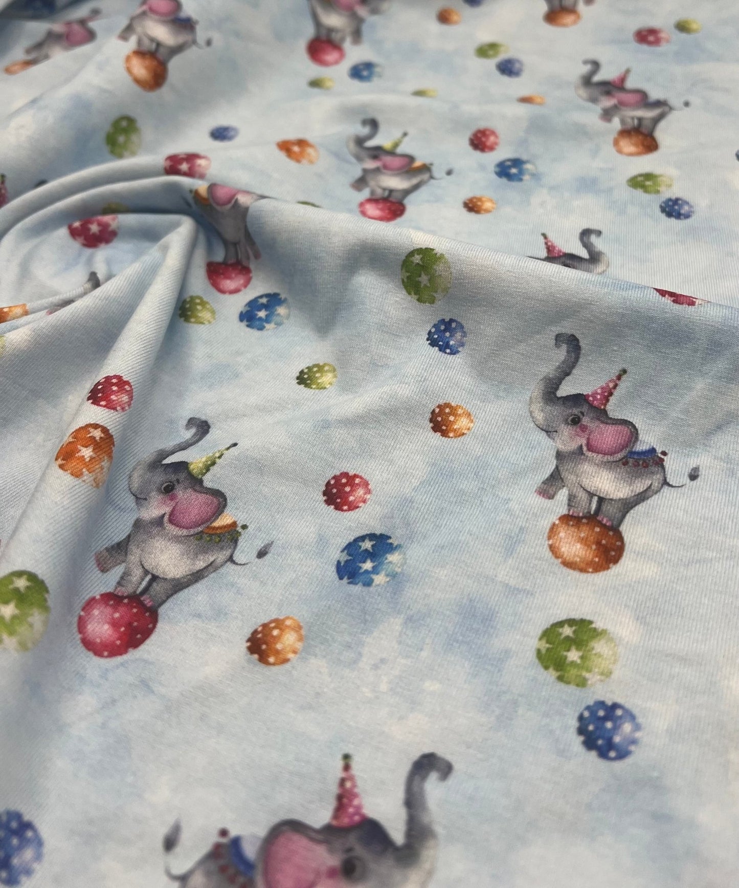 Circus Elephants Cotton Stretch Jersey 200 GSM 95/5 Lycra 4 Way Stretch - T9 Fabrics