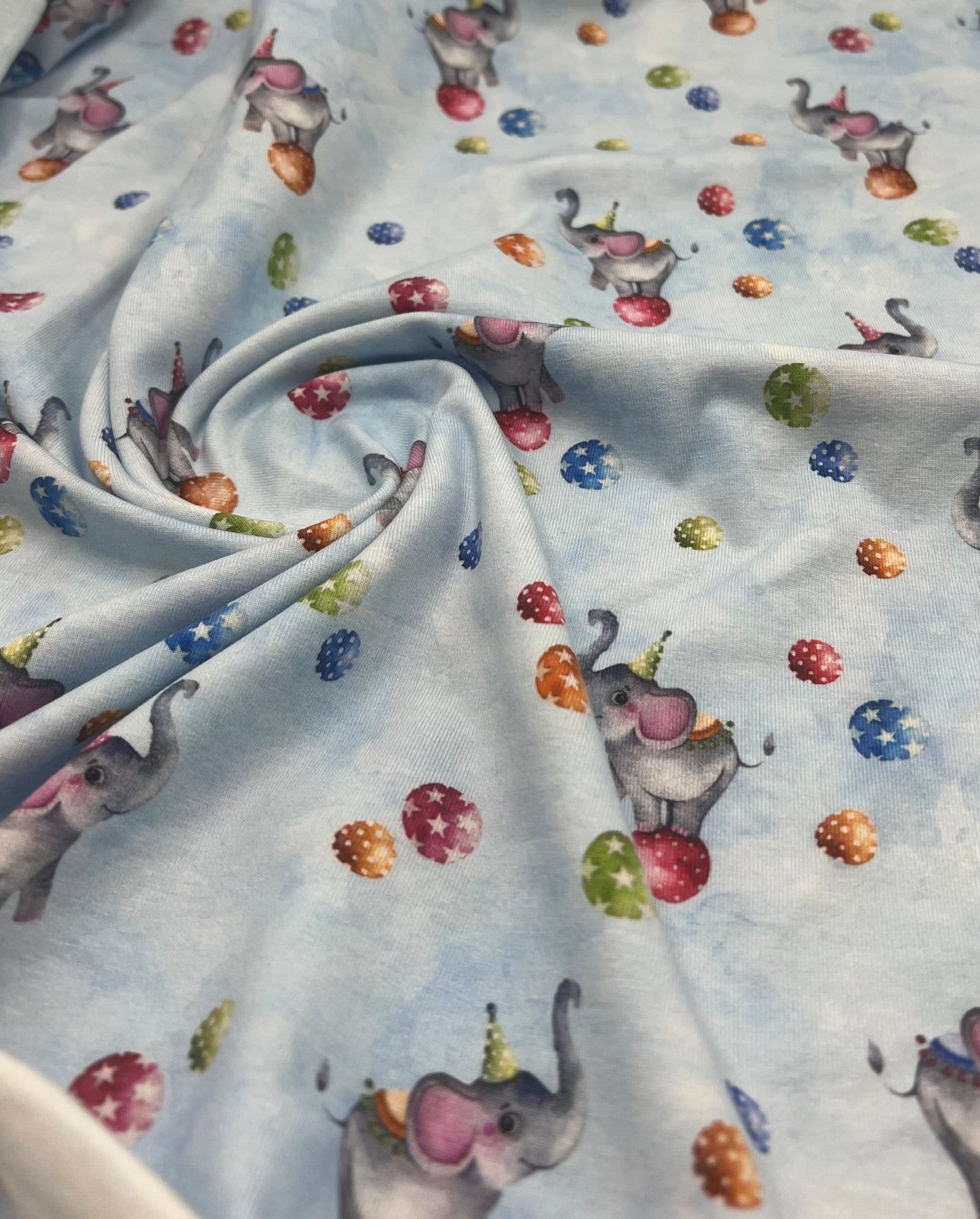 Circus Elephants Cotton Stretch Jersey 200 GSM 95/5 Lycra 4 Way Stretch - T9 Fabrics