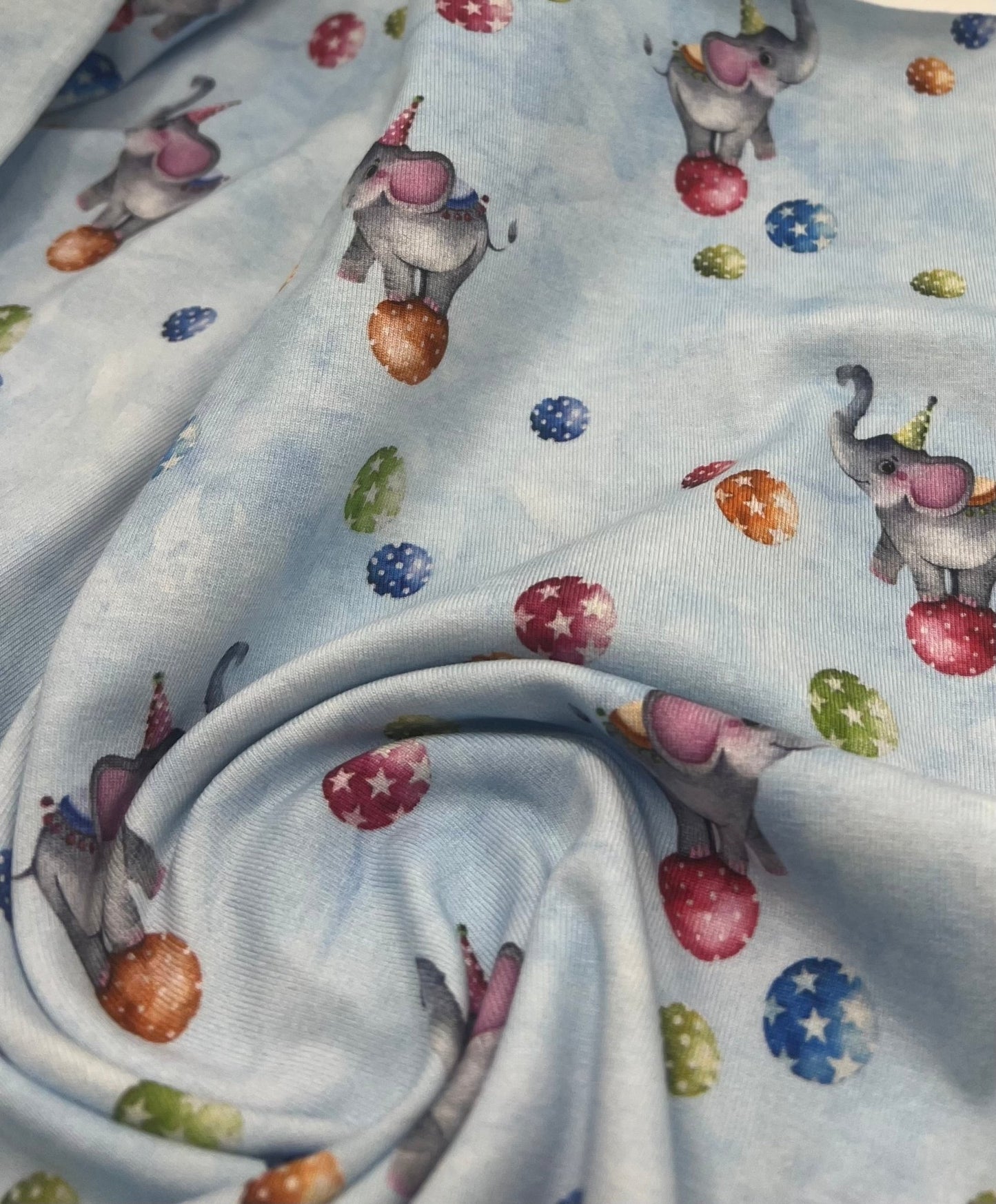 Circus Elephants Cotton Stretch Jersey 200 GSM 95/5 Lycra 4 Way Stretch - T9 Fabrics