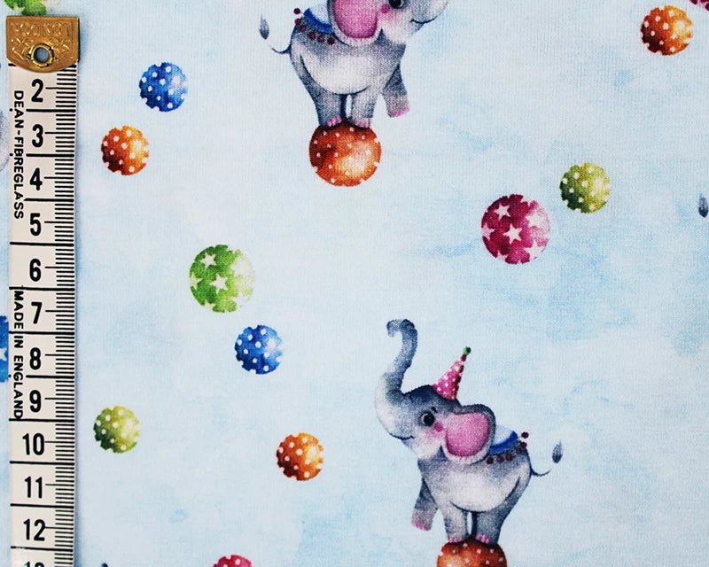Circus Elephants Cotton Stretch Jersey 200 GSM 95/5 Lycra 4 Way Stretch - T9 Fabrics