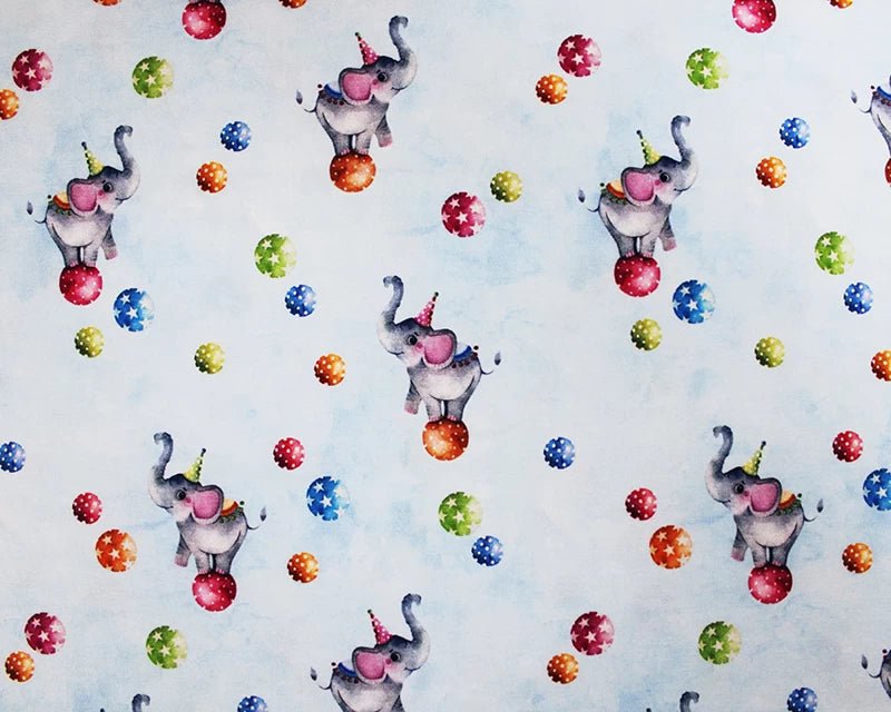 Circus Elephants Cotton Stretch Jersey 200 GSM 95/5 Lycra 4 Way Stretch - T9 Fabrics