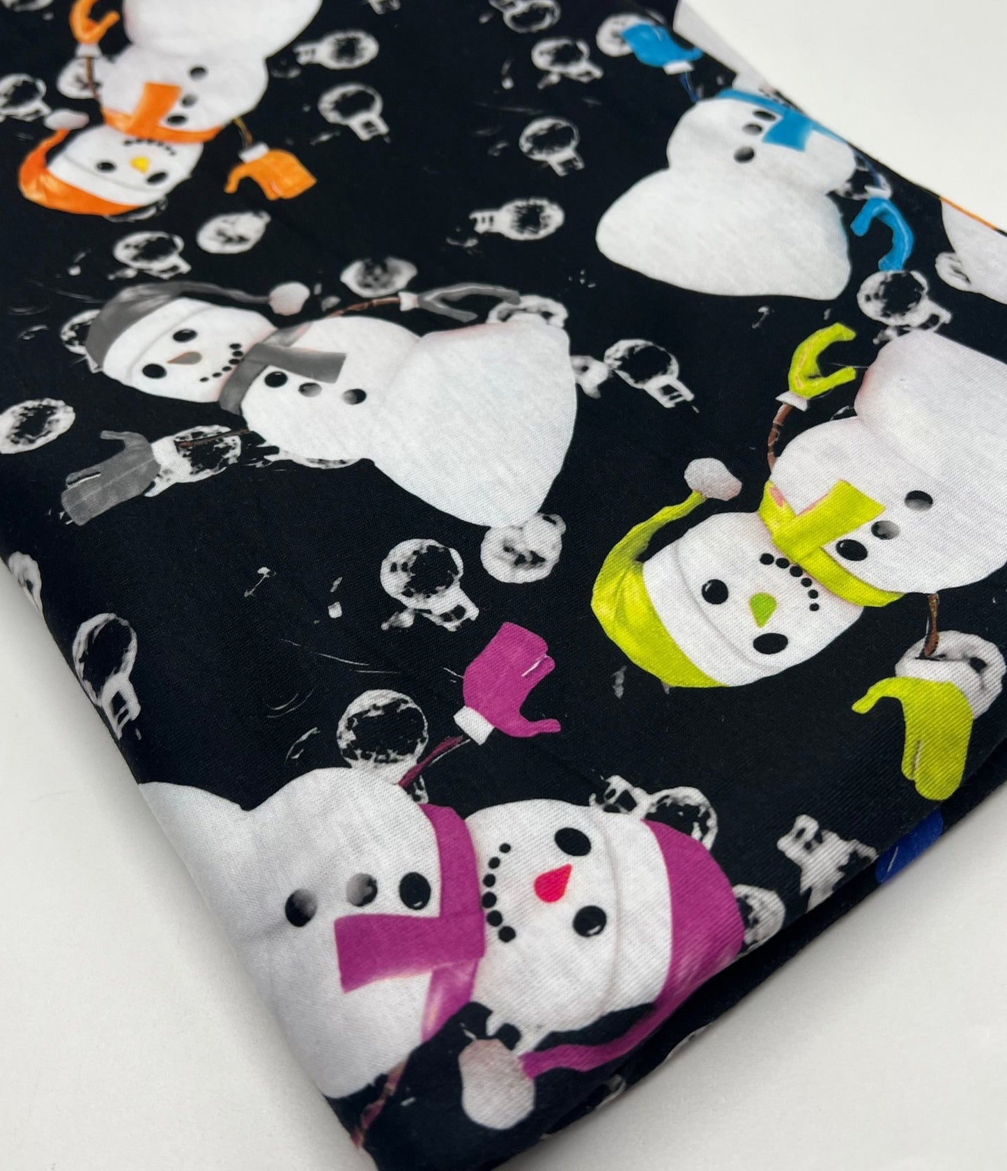 Colorful Scarves Snowman Print Soft Spun Poly Stretch Fabric - T9 Fabrics