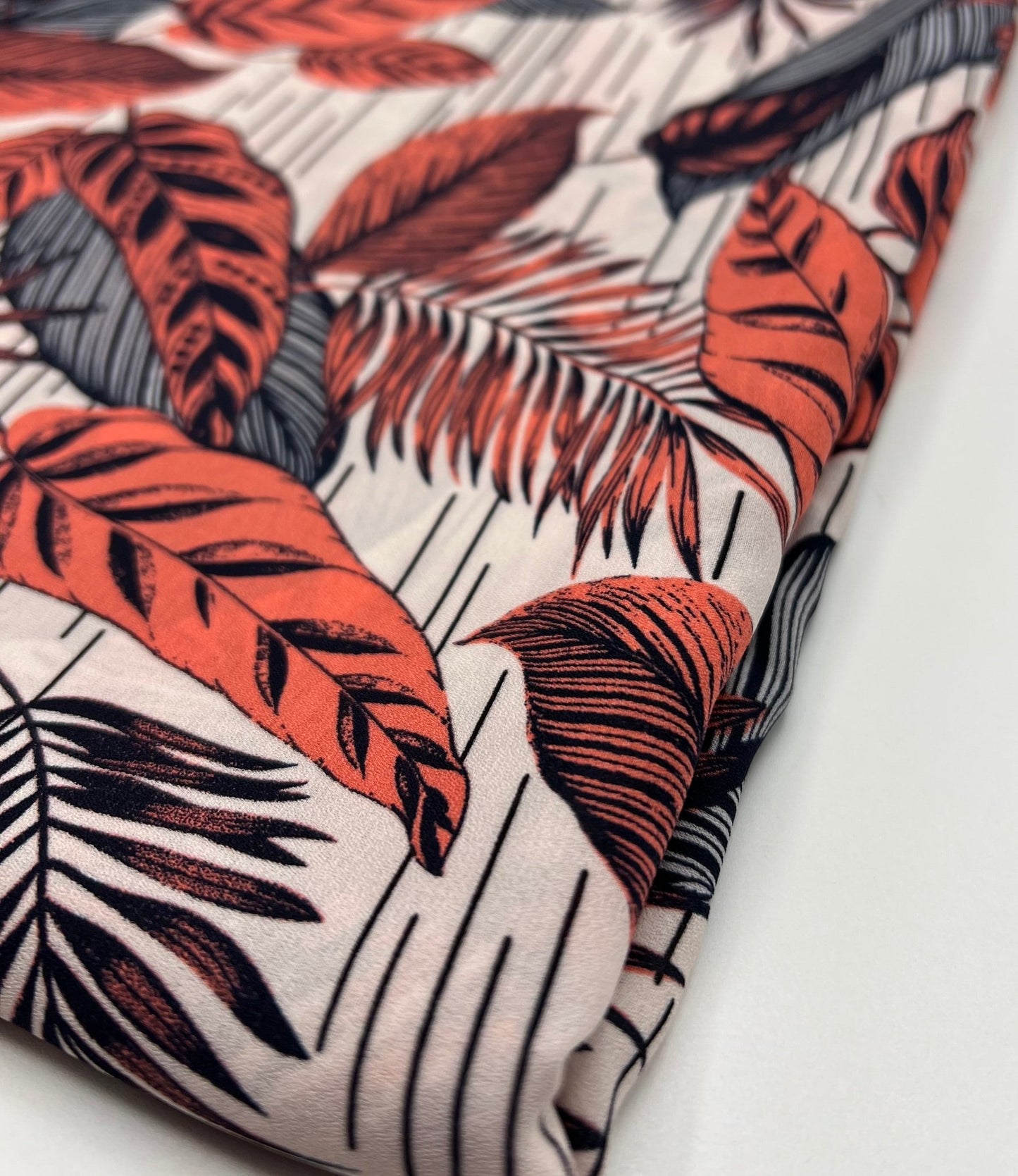 Coral Leaf Printed Chiffon Dress Fabric - T9 Fabrics