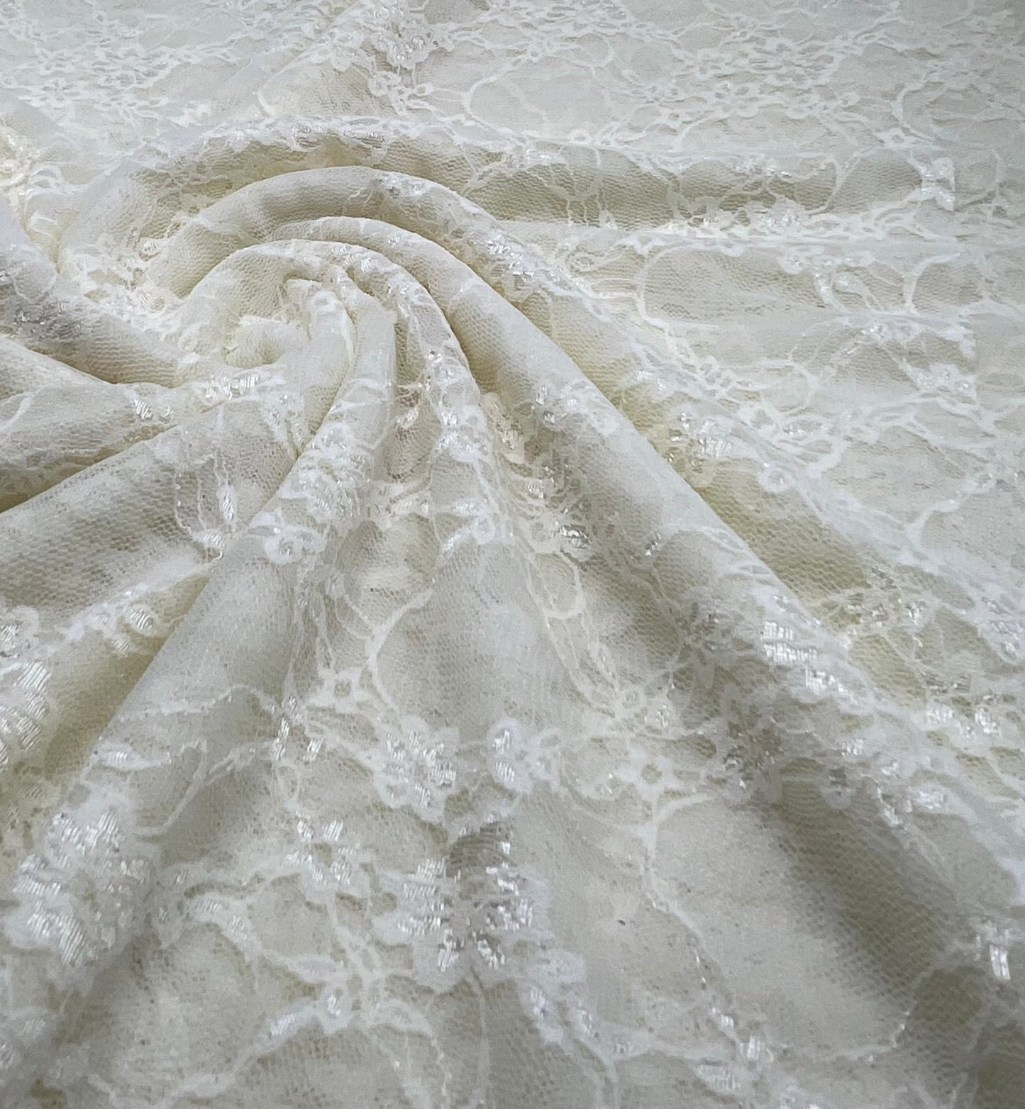 Cream Floral Lace Fabric Stretch - T9 Fabrics
