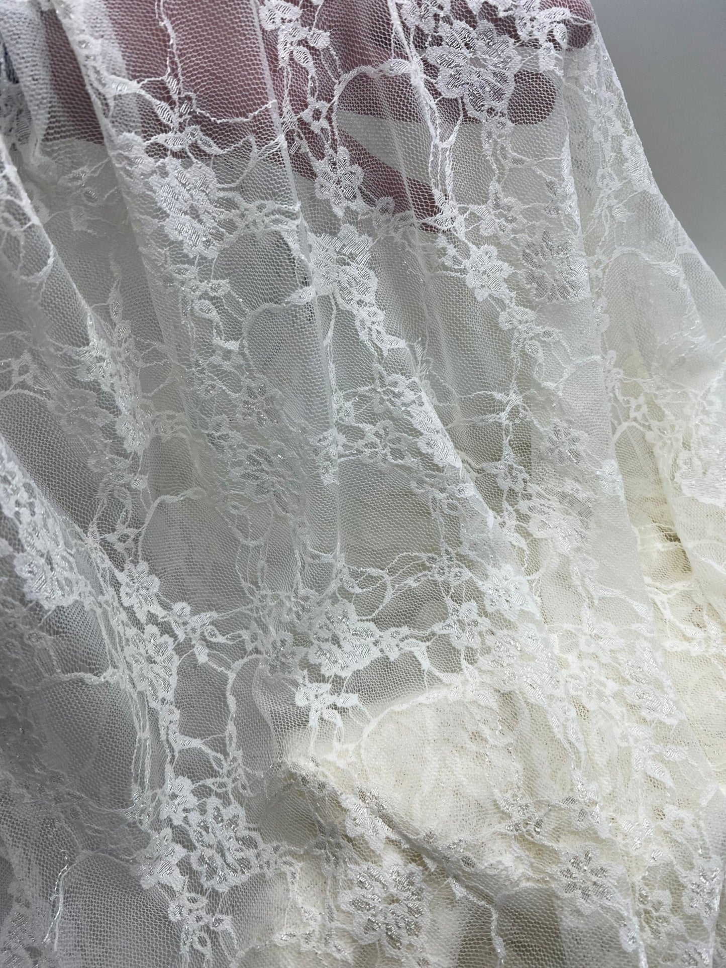 Cream Floral Lace Fabric Stretch - T9 Fabrics