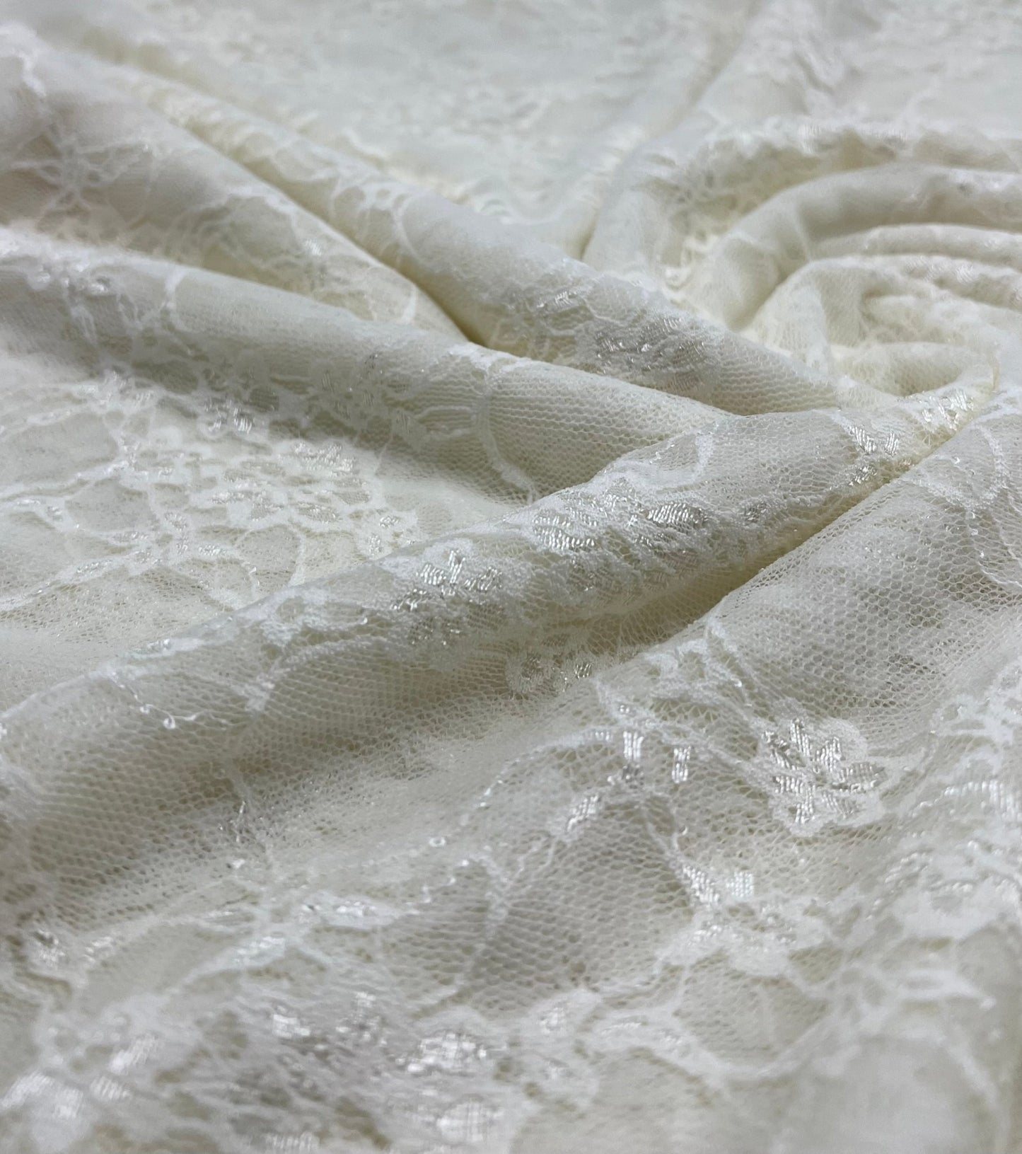 Cream Floral Lace Fabric Stretch - T9 Fabrics