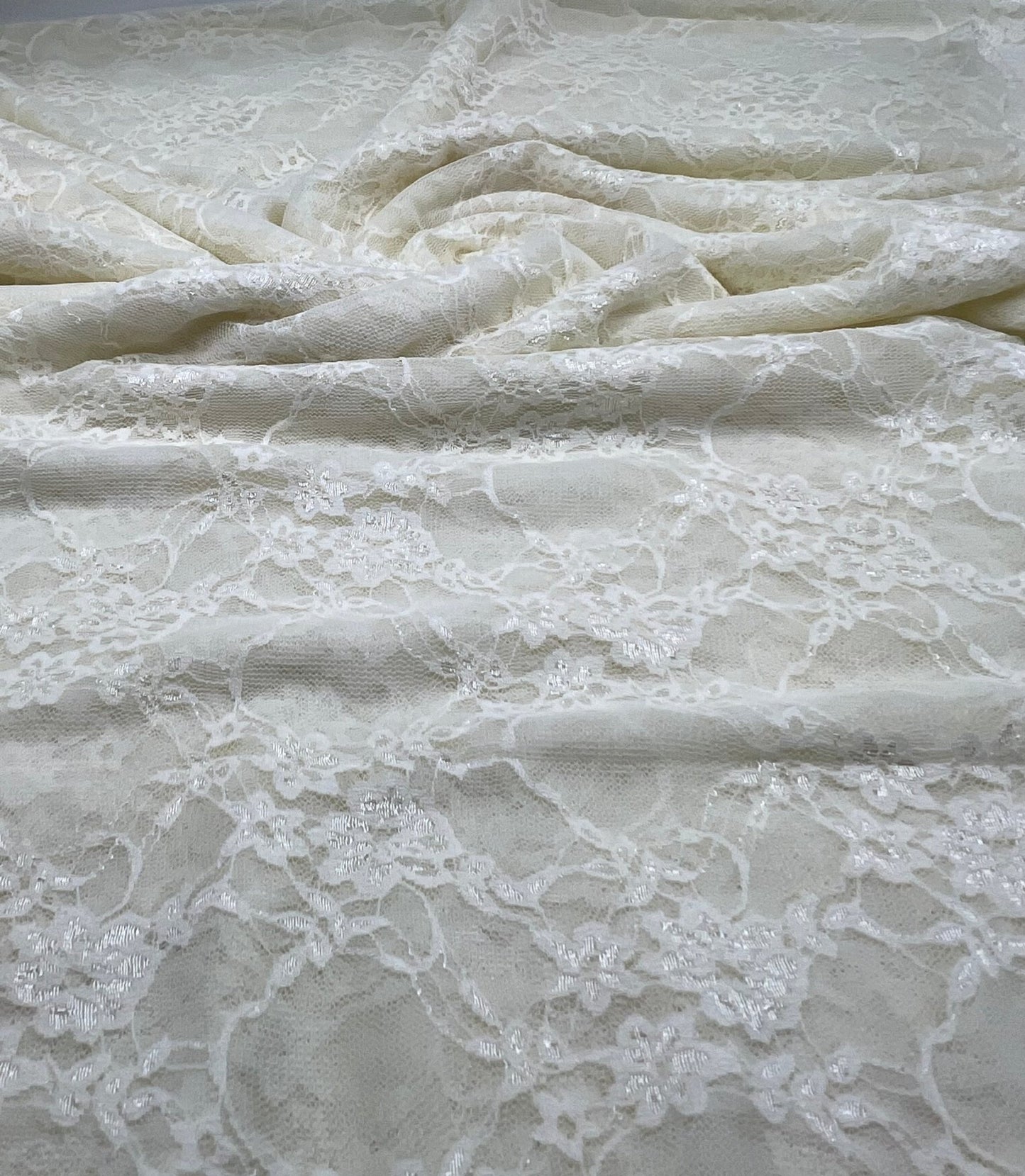 Cream Floral Lace Fabric Stretch - T9 Fabrics