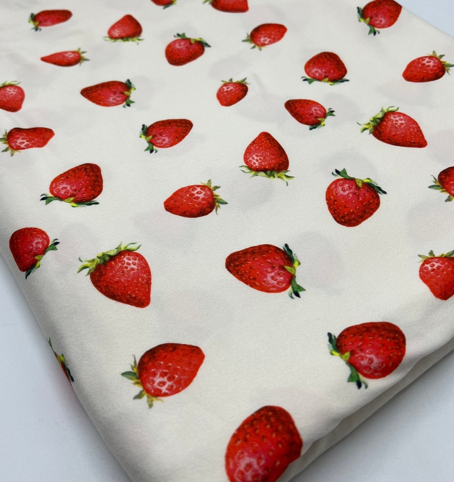 Cream Strawberry's Super Soft Print Spun Poly Stretch Fabric - T9 Fabrics