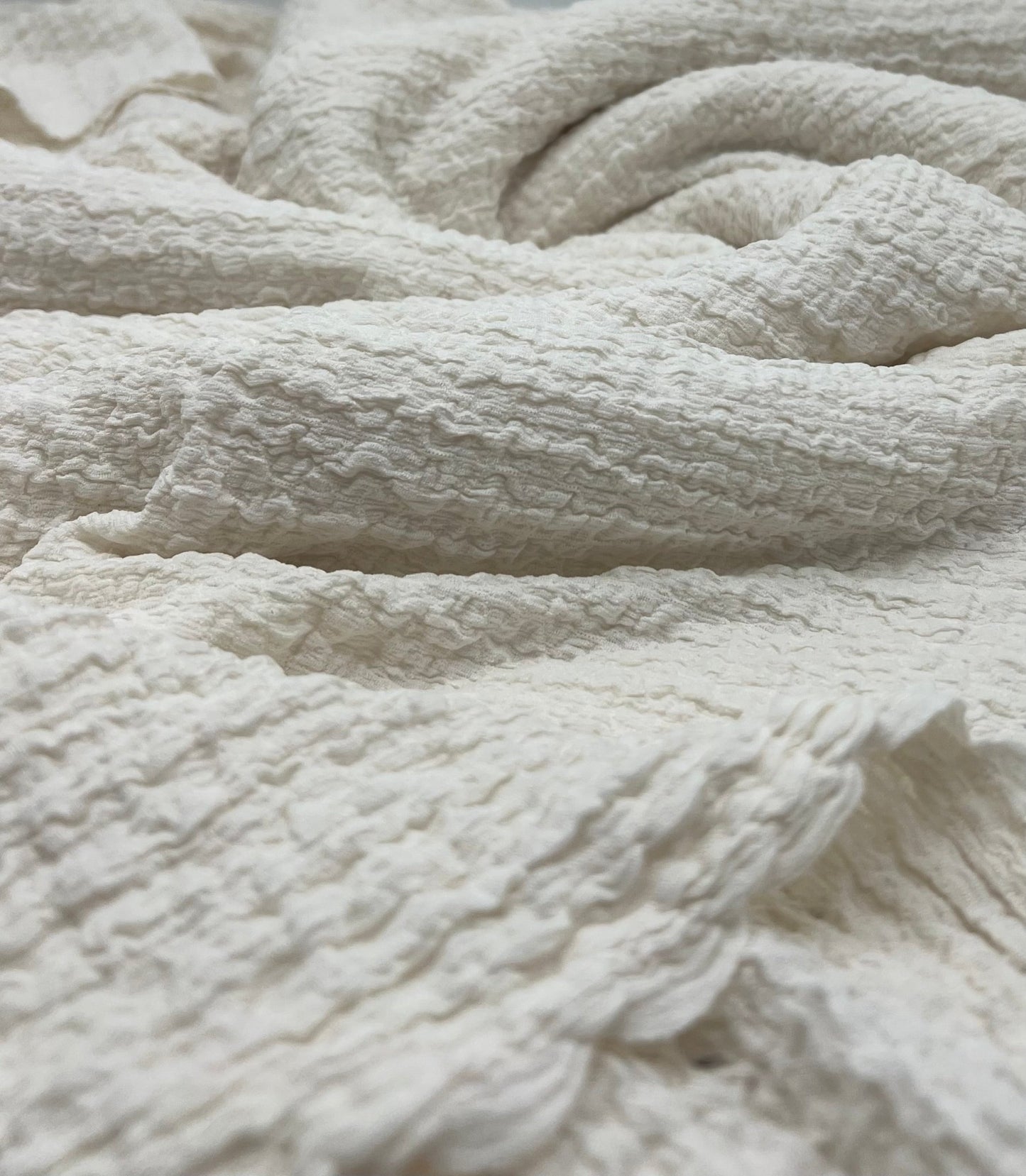 Cream Textured Popcorn Stretch Fabric - T9 Fabrics