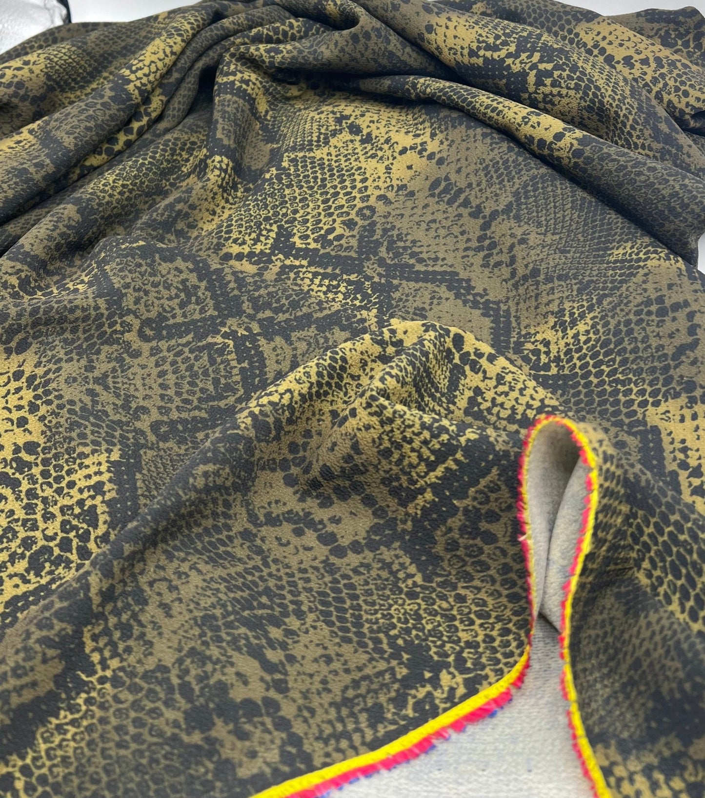 Dark Green Snake Print Light weight Bubble Crepe Fabric - T9 Fabrics