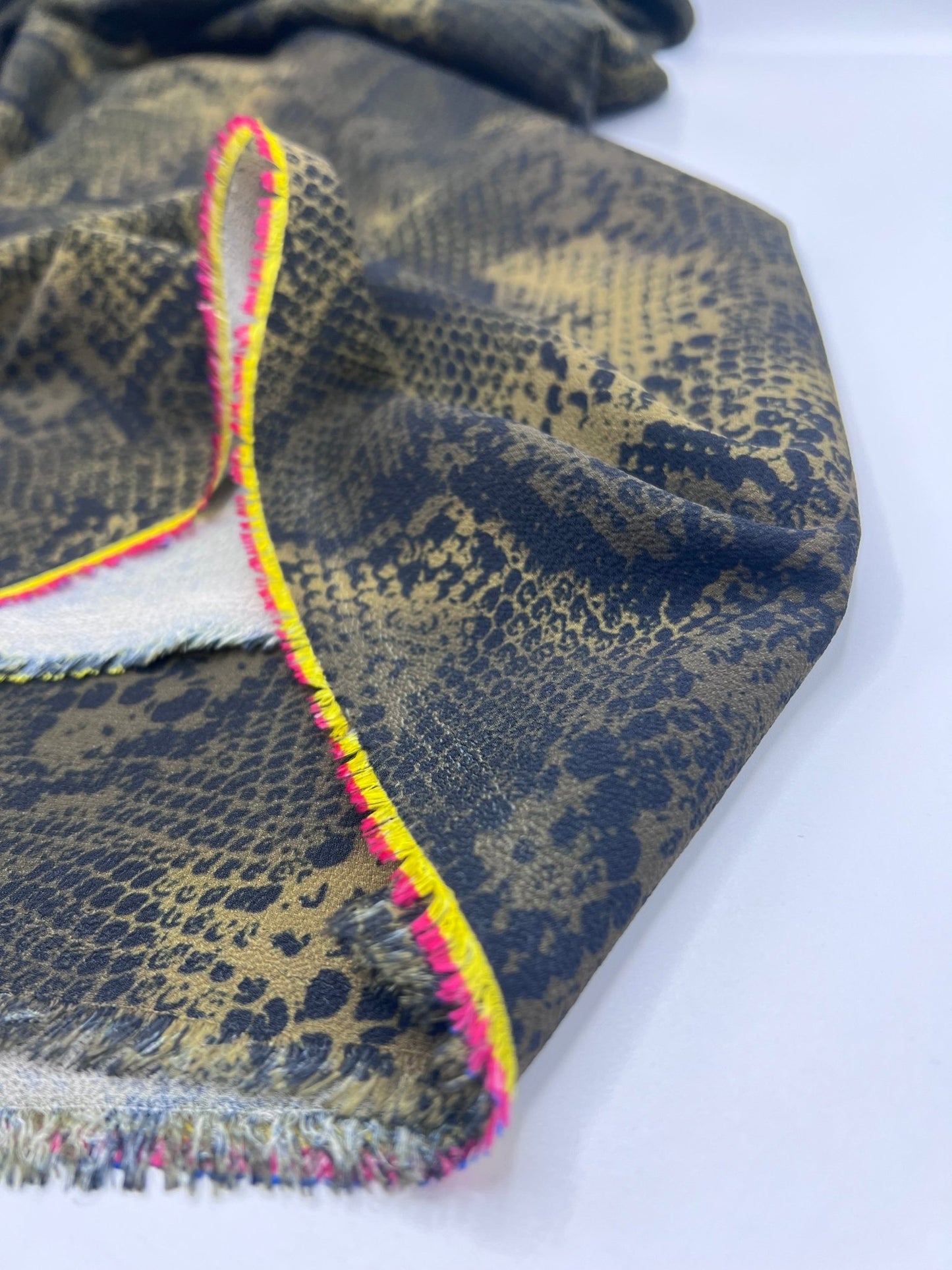 Dark Green Snake Print Light weight Bubble Crepe Fabric - T9 Fabrics