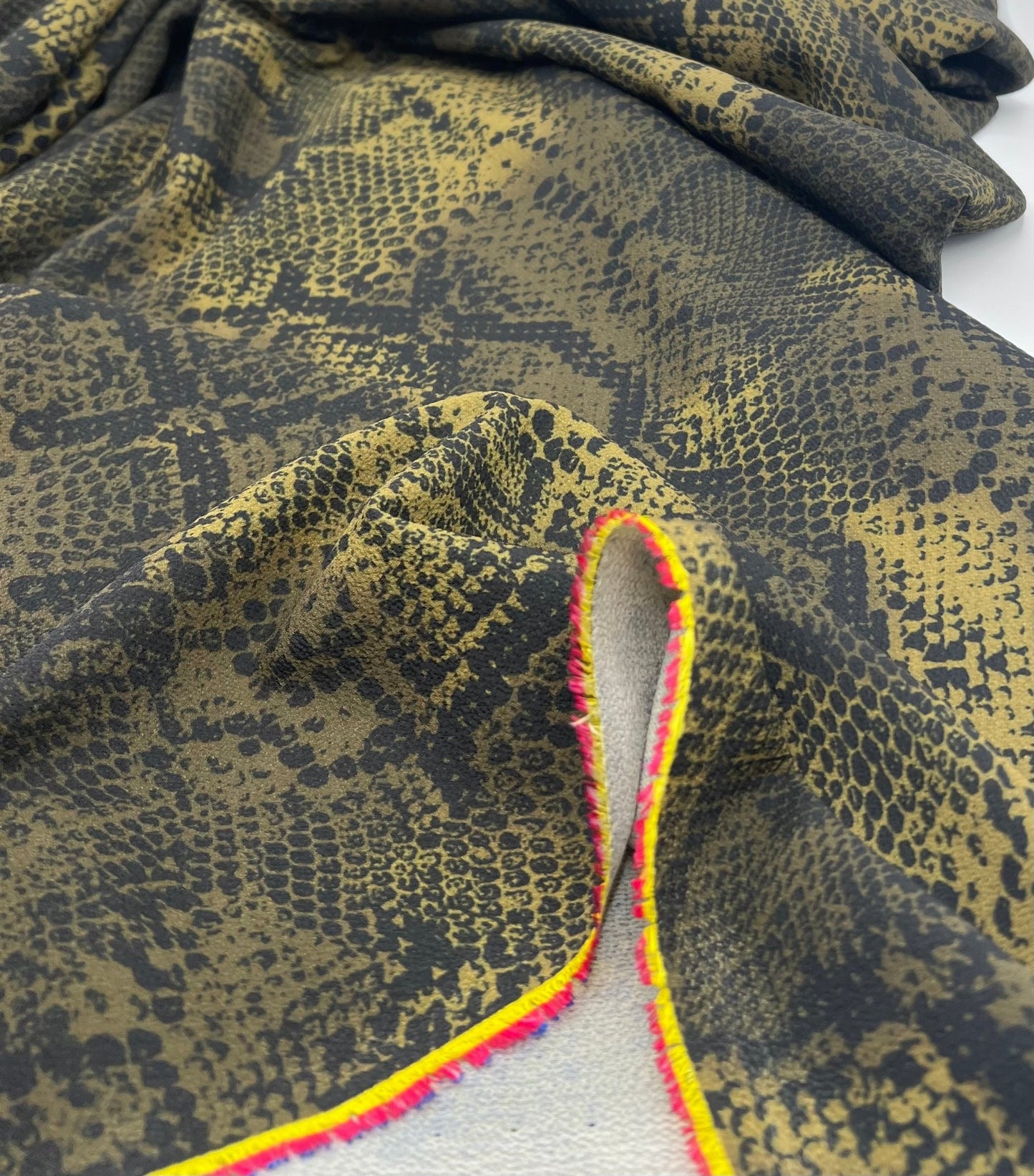 Dark Green Snake Print Light weight Bubble Crepe Fabric - T9 Fabrics