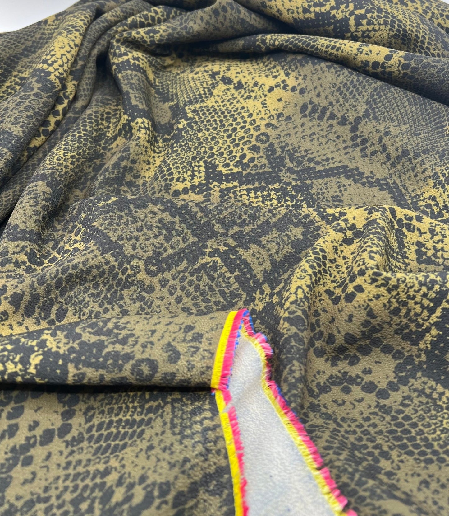 Dark Green Snake Print Light weight Bubble Crepe Fabric - T9 Fabrics