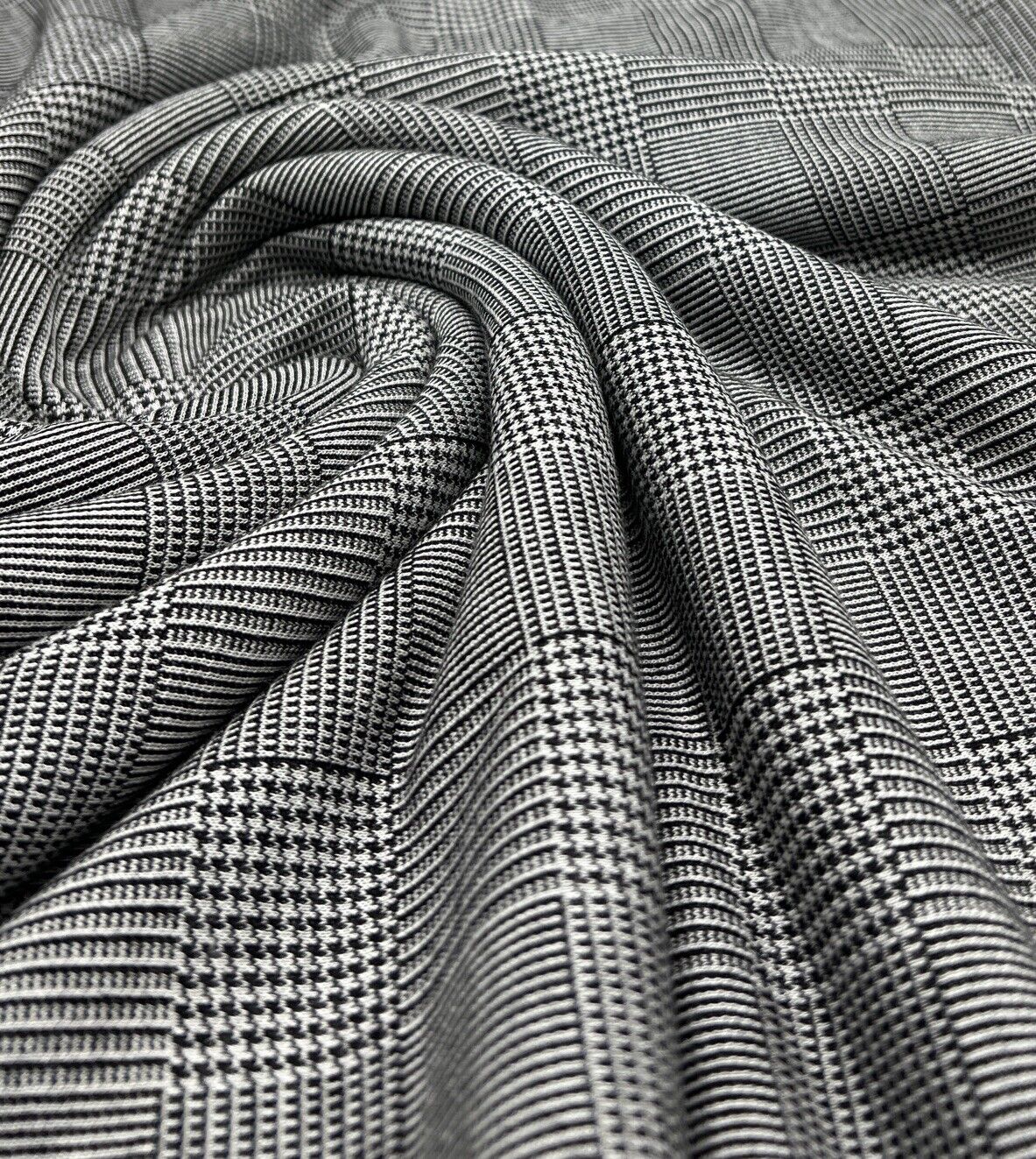 Dark Grey Black Check Ponte Fabric