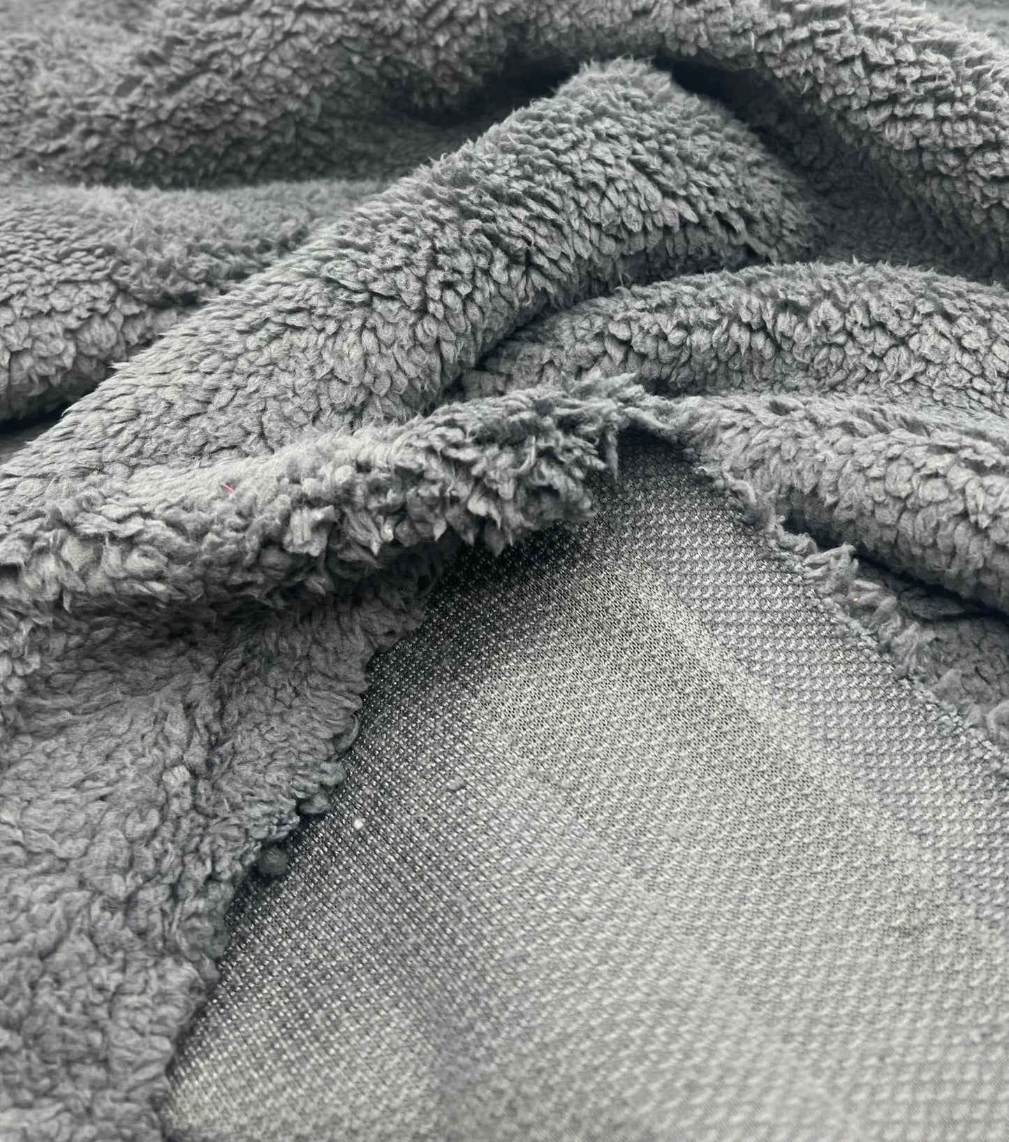 Dark Grey Sherpa Fleece Fluffy Borg Faux Fur Fabric - T9 Fabrics
