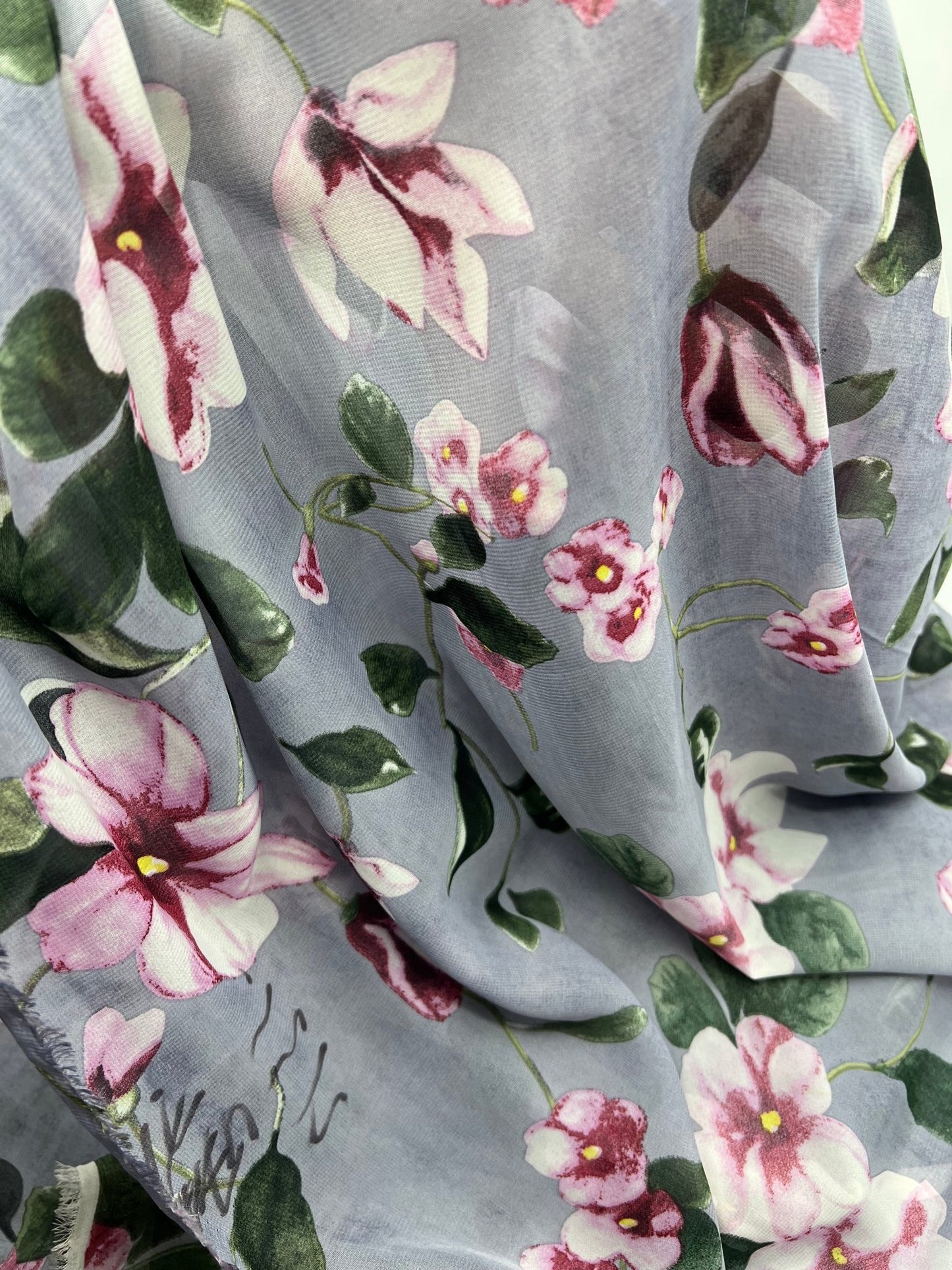 Dark Lilac Floral Printed Chiffon Dress Fabric - T9 Fabrics