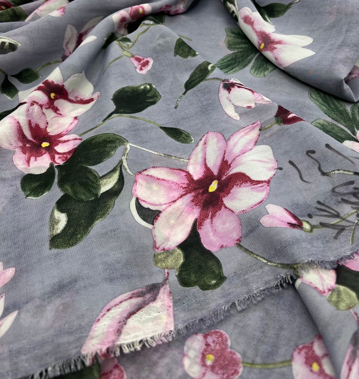 Dark Lilac Floral Printed Chiffon Dress Fabric - T9 Fabrics