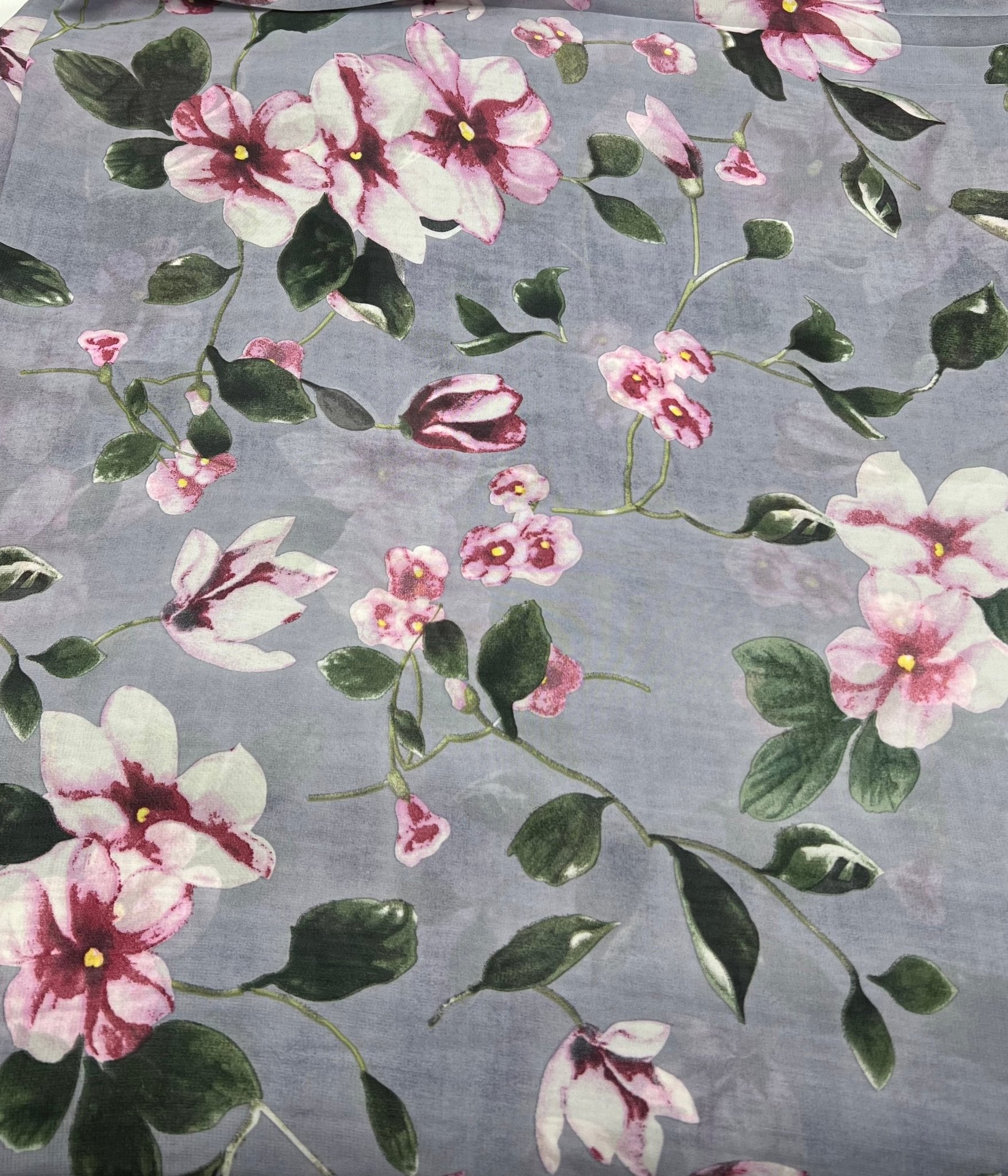 Dark Lilac Floral Printed Chiffon Dress Fabric - T9 Fabrics