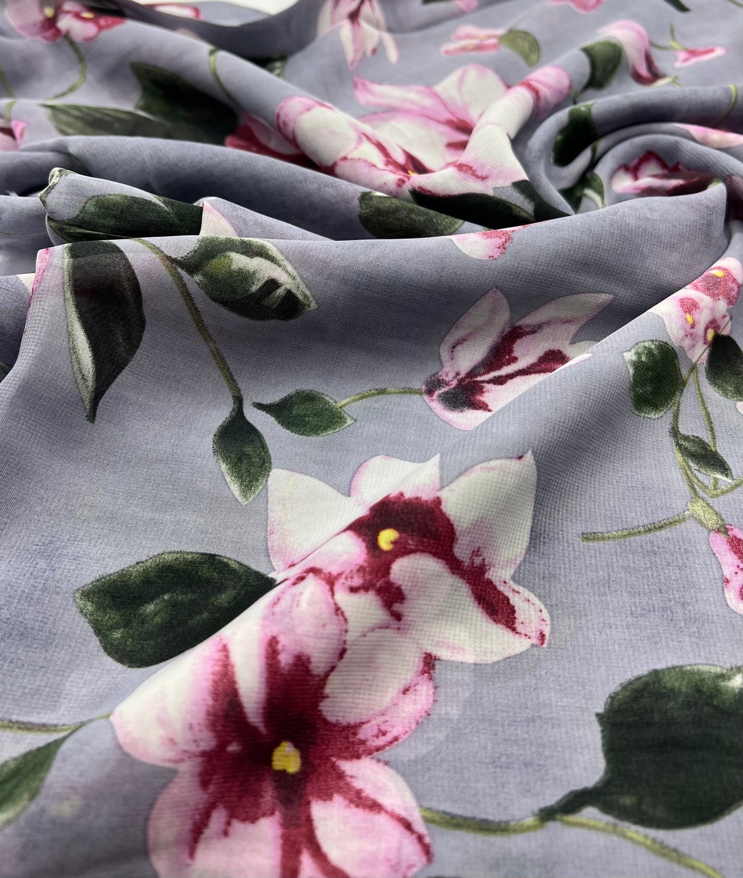 Dark Lilac Floral Printed Chiffon Dress Fabric - T9 Fabrics
